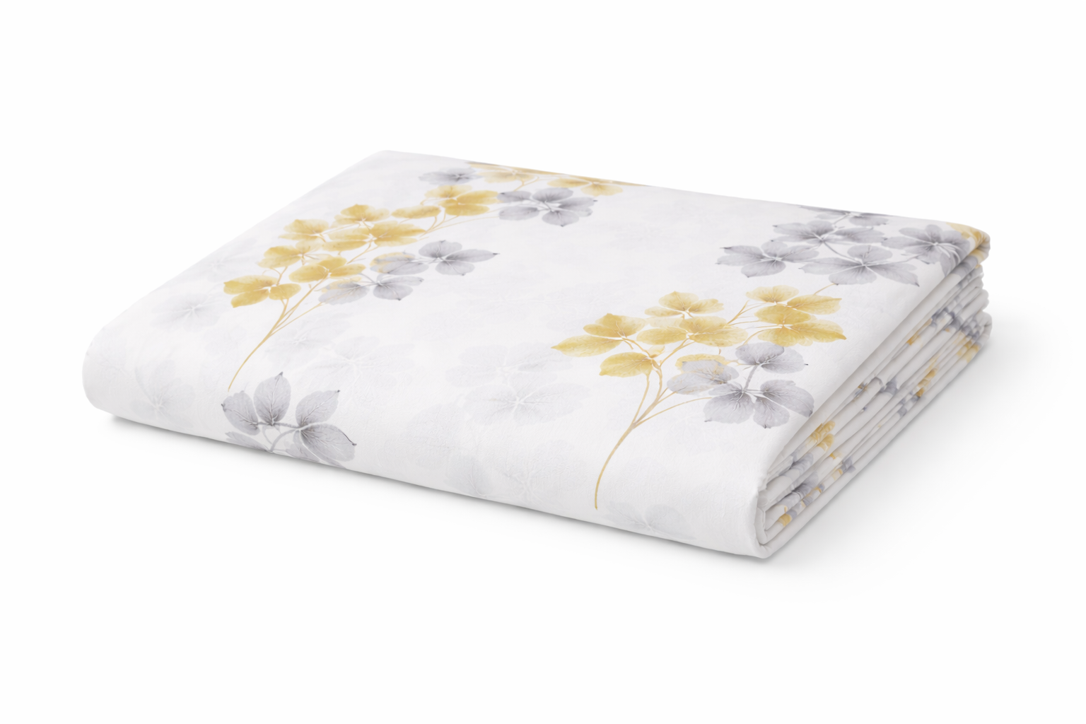 Простирадло ранфорс принт без гумки "Жовті, сірі квіти на білому"