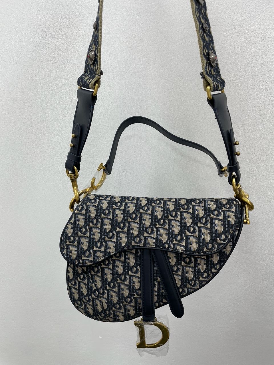 Dior Saddle Bag with Strap Blue Dior Oblique Jacquard