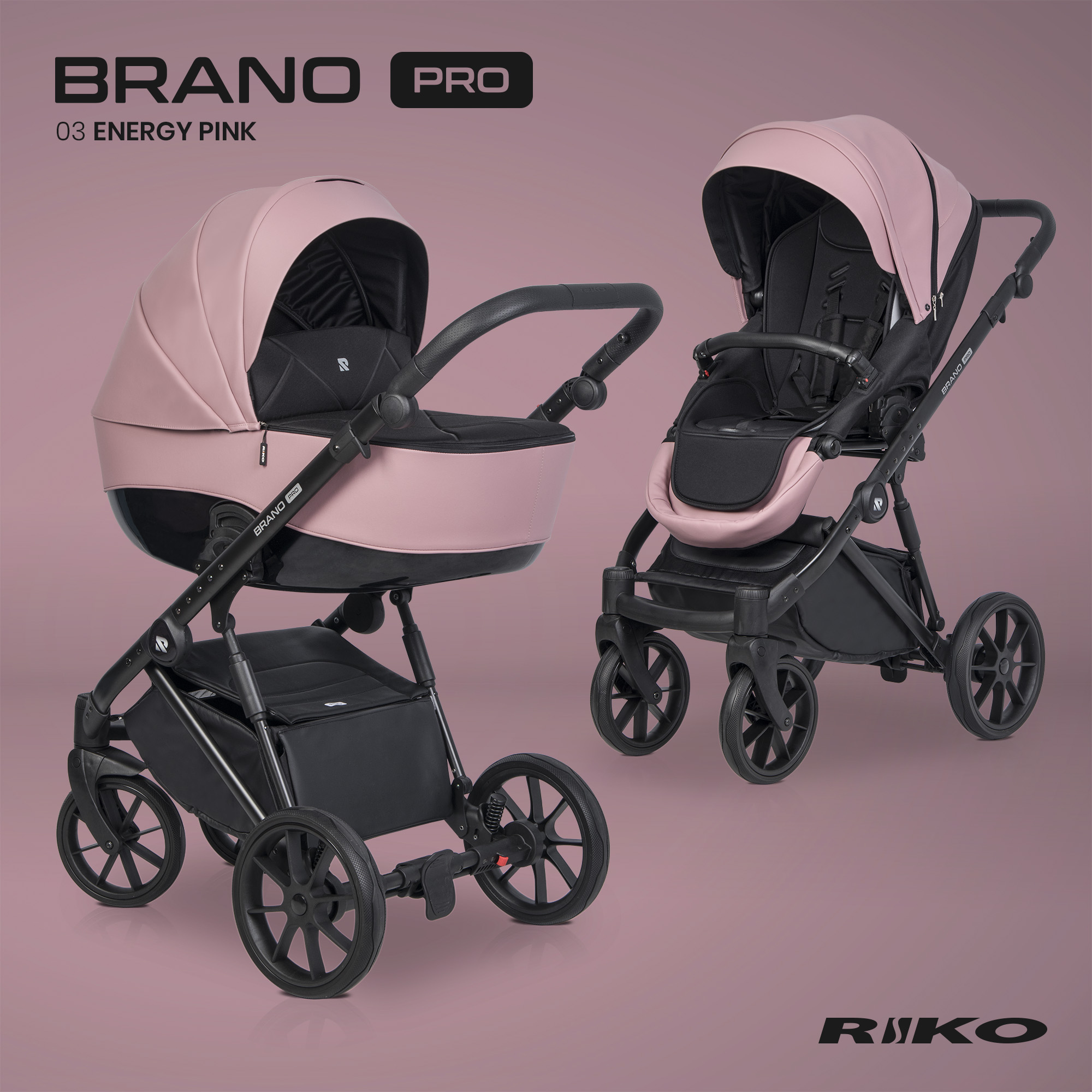 Коляска 2 в 1 Riko Brano PRO 03 Energy Pink