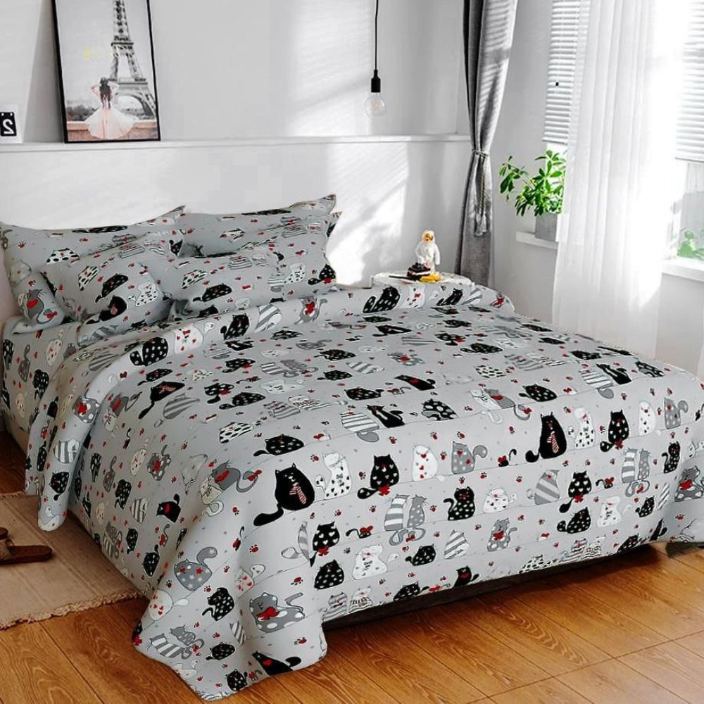 Комплект постільної білизни - Коти на сірому