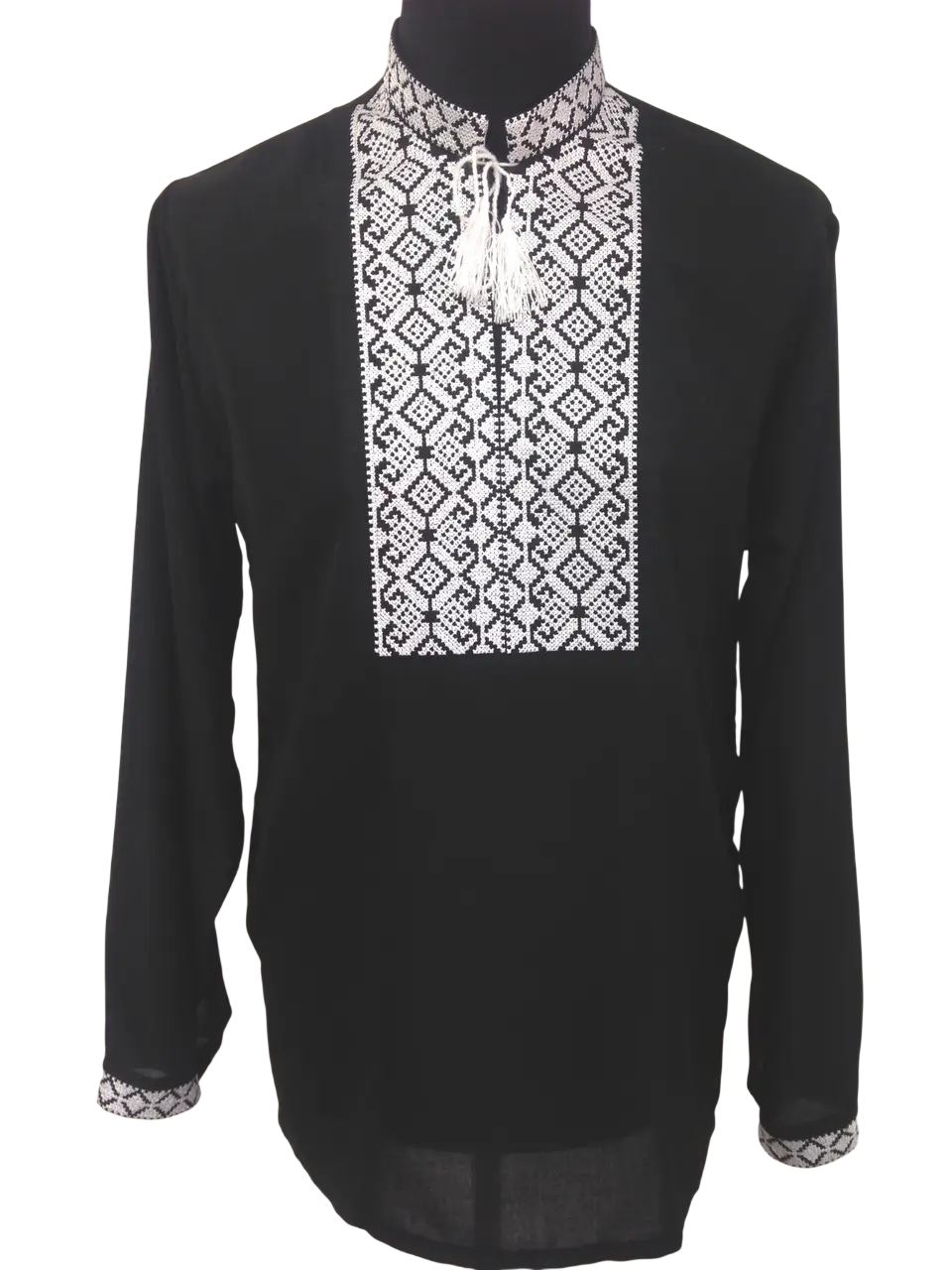 Вишита чоловіча сорочка чорний льон біла вишивка