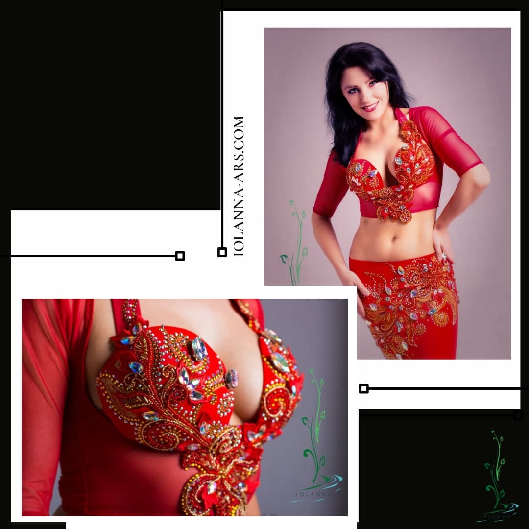 Red belly dance costume with embroidery