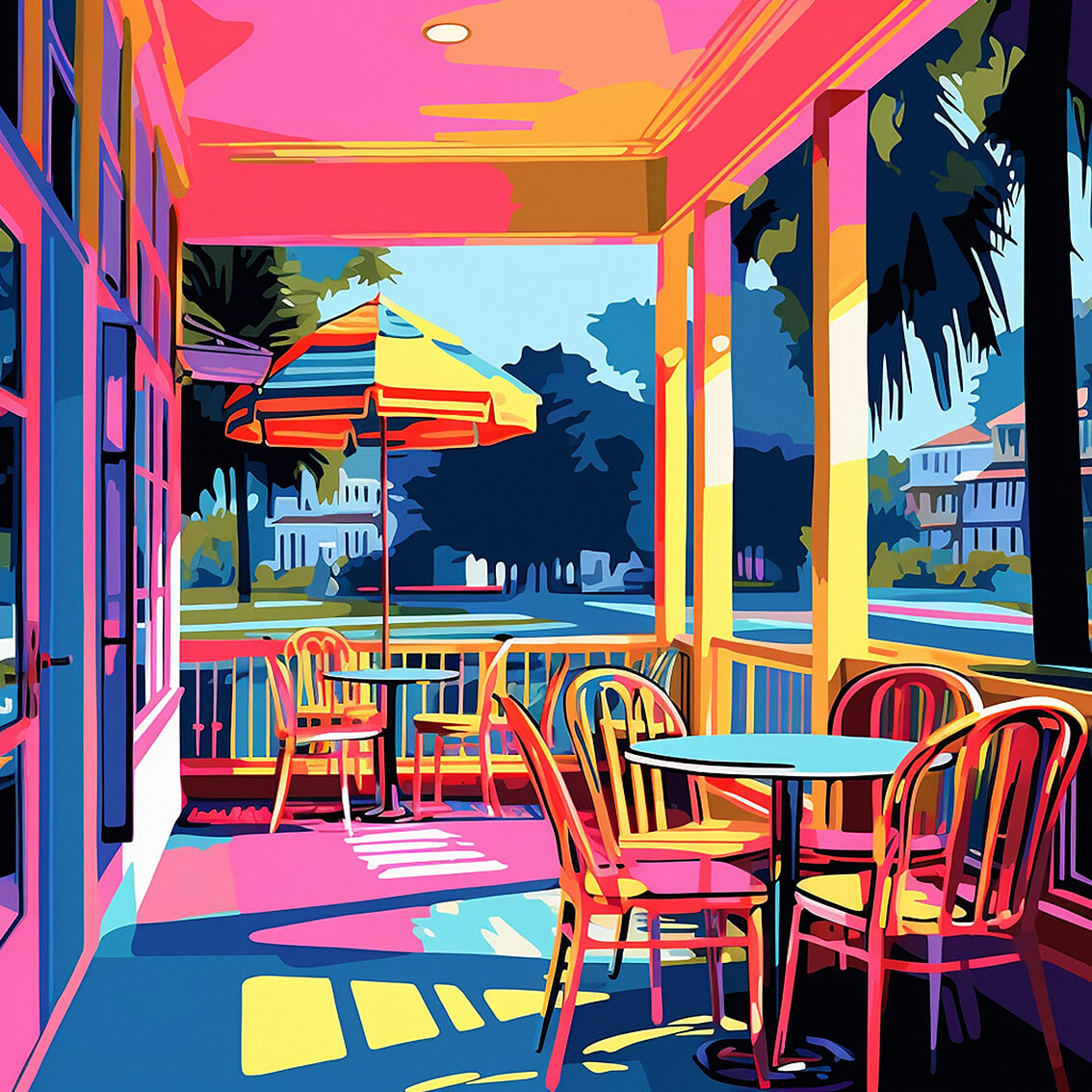 Candy Cafe, 80x80 cm, original acrylic painting on canvas