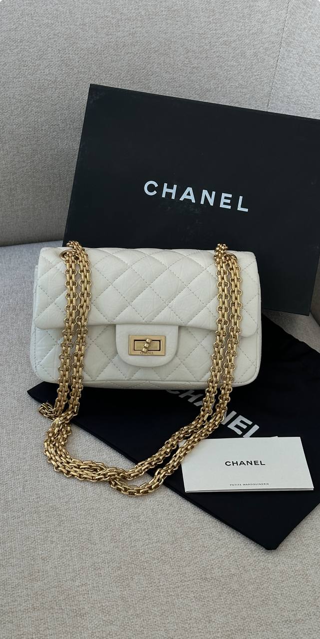 Chanel 1.55 Reissue Double Flap Leather Bag White/Gold