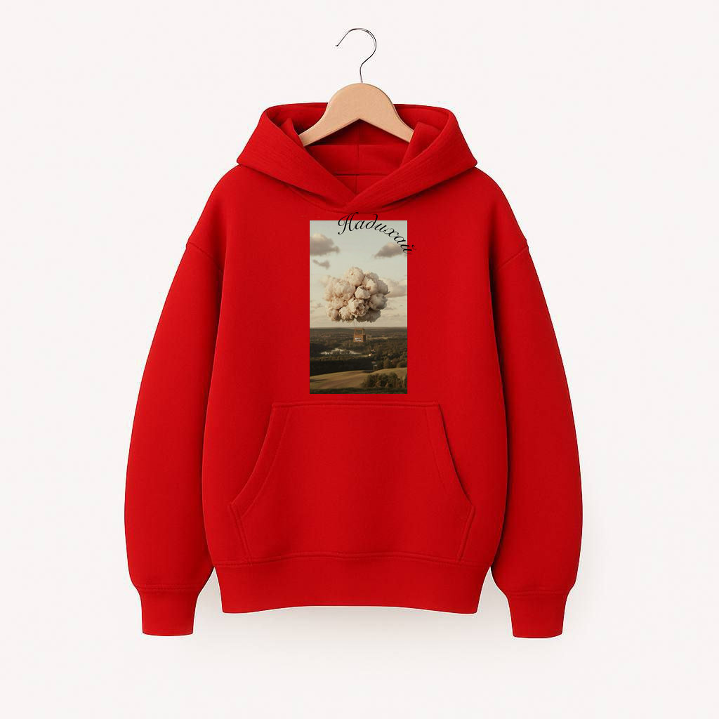 ХУДІ УТЕПЛЕНЕ ОВЕРСАЙЗ ЧЕРВОНЕ З ПРИНТОМ "НАДИХАЙ"