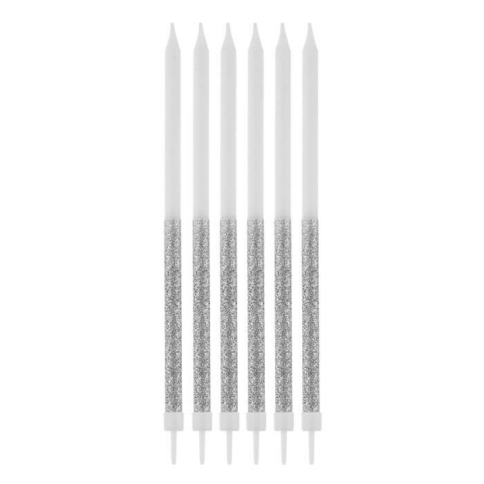 Свічки білі паличками зі срібним гліттером 16шт