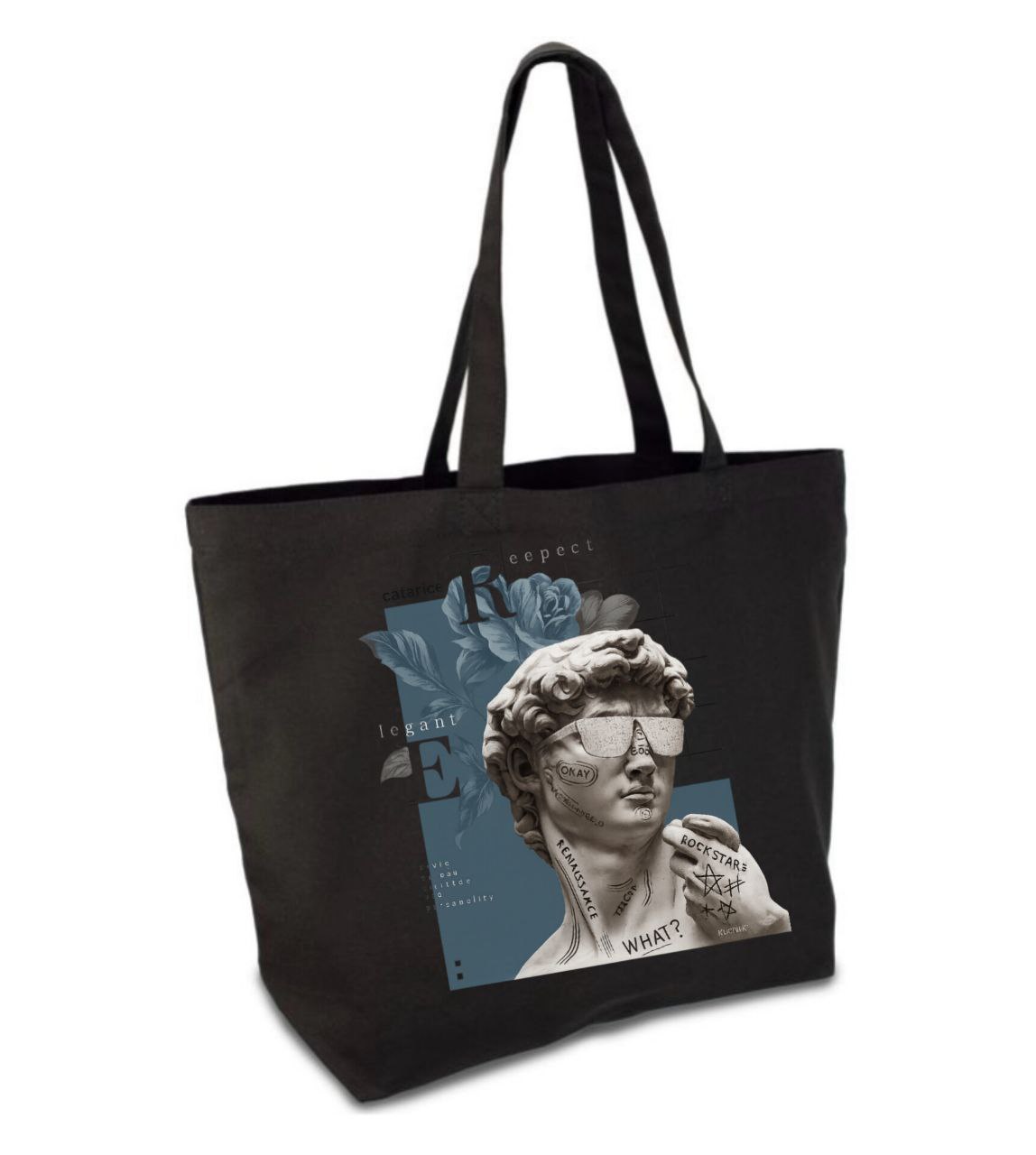 Шопер чорний широкий з принтом "ЕЛЕГАНТ"