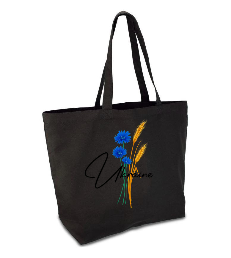 Шопер чорний широкий з принтом "КОЛОСОК УКРАЇНА"