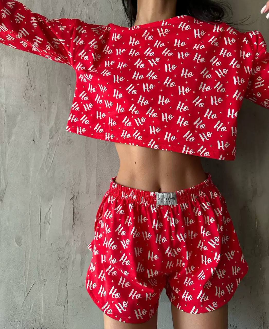 Піжама жіноча червона (шорти+кофта), Ho Ho Ho