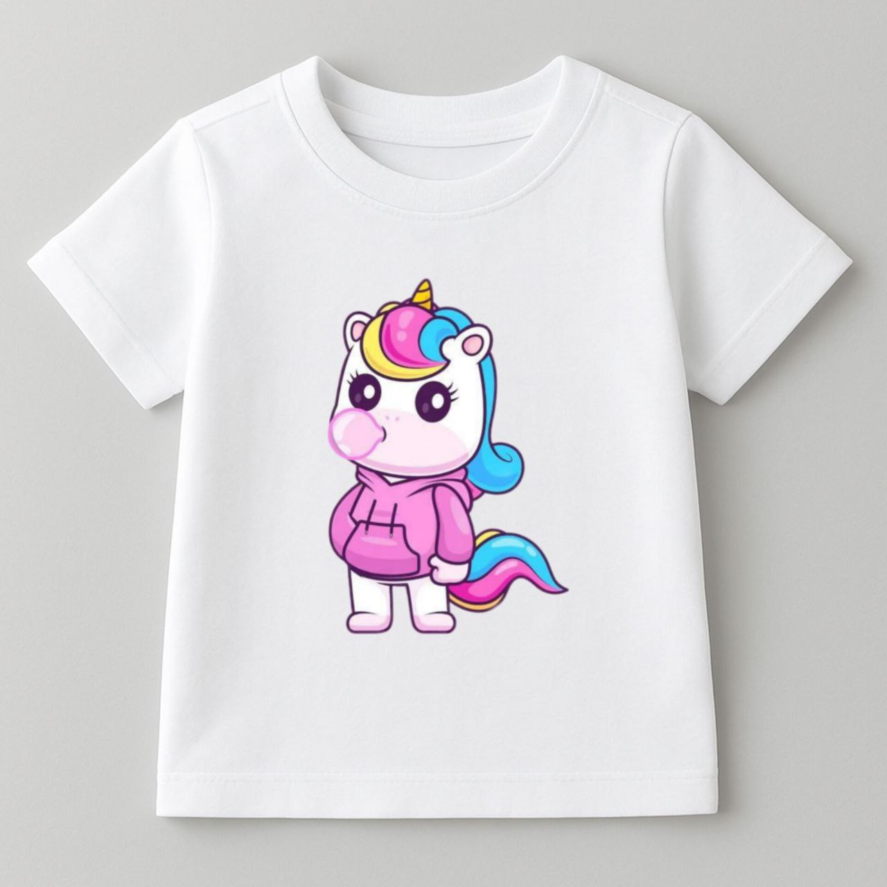 ДИТЯЧА ФУТБОЛКА КОТОН БІЛИЙ КОЛІР З ПРИНТОМ "ЄДИНОРІЖКА 1"