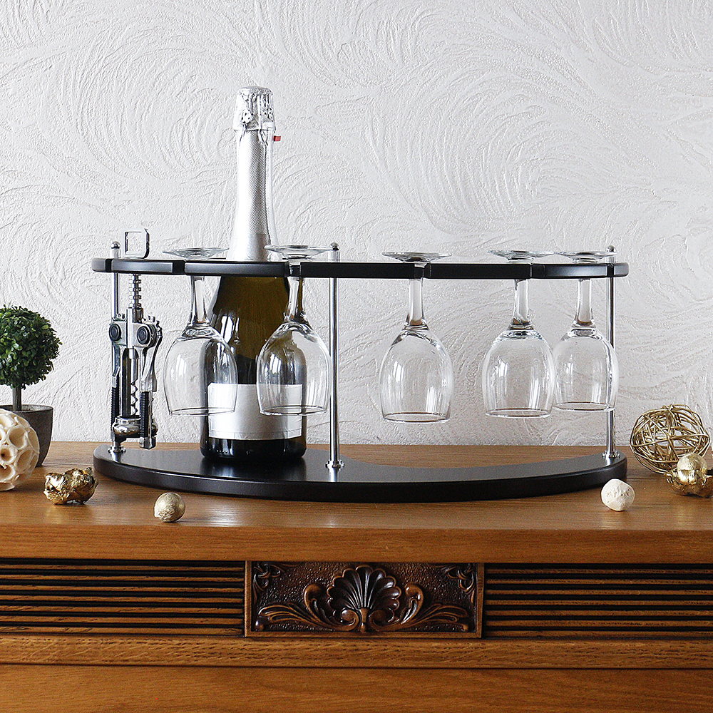 Підставка для пляшки на 5 келихів зі штопором дерев`яна, SS09185