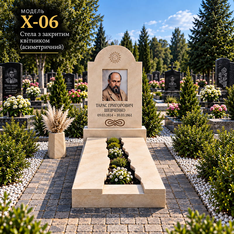X-06 — Стела із закритим квітником, асиметрична