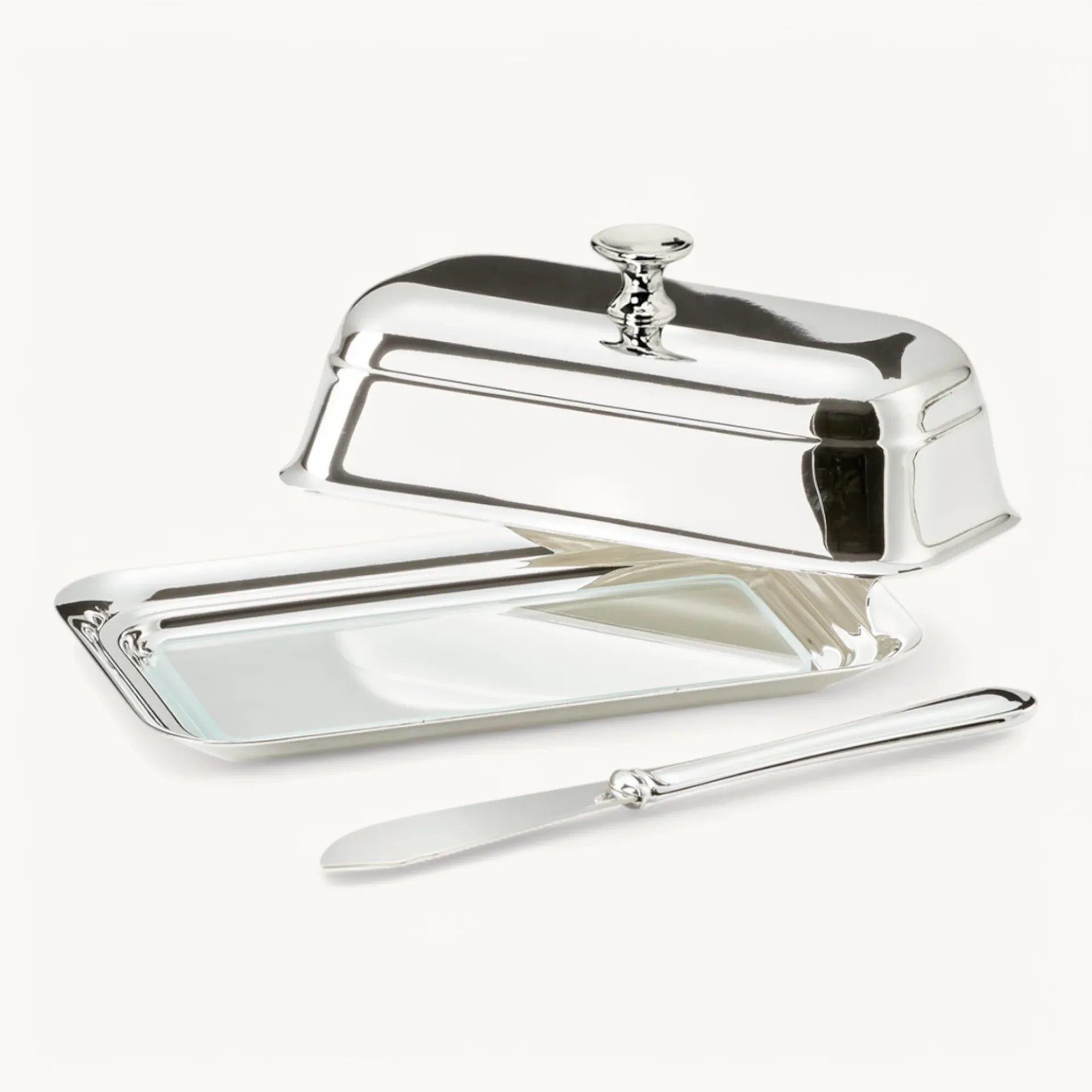 Маслянка Edzard «Марія» 180 г, елегантно посріблена, зі скляною мискою та ножем