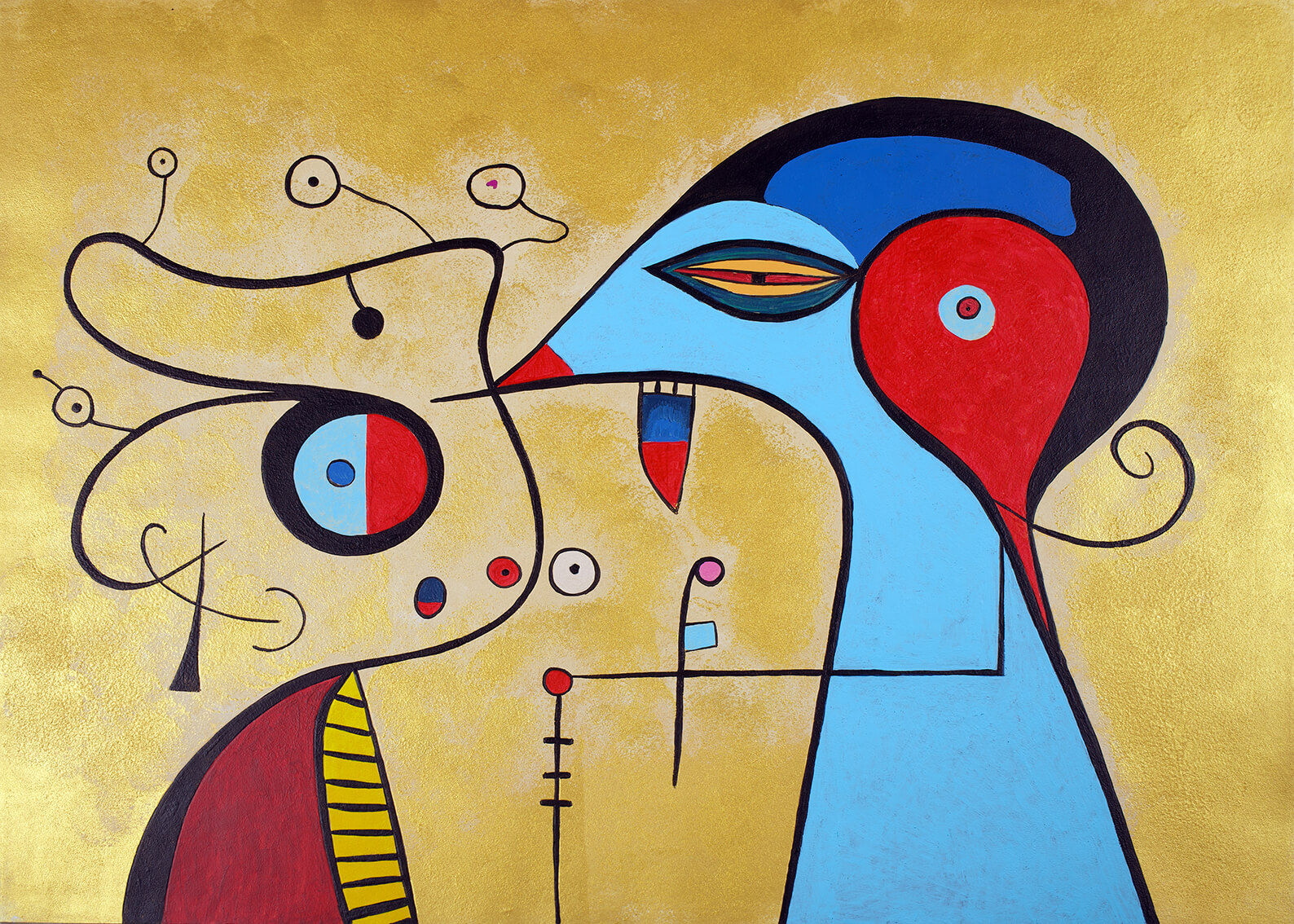 Meeting with a mentor (inspired by Joan Miró), 30x42 cm original acrylic painting on paper