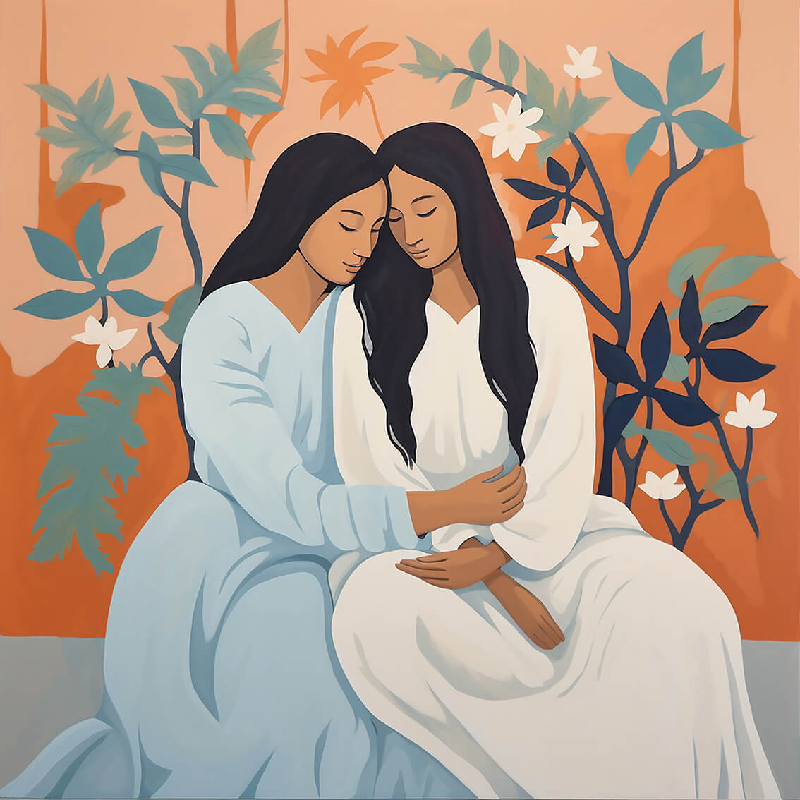 Sisters, 80x80 cm, original acrylic painting on canvas