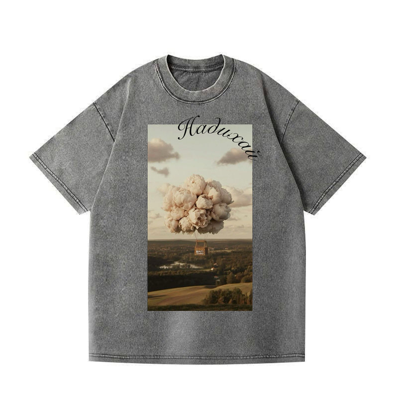 ФУТБОЛКА ОВЕРСАЙЗ СІРА ВАРЕНА З ПРИНТОМ "НАДИХАЙ"