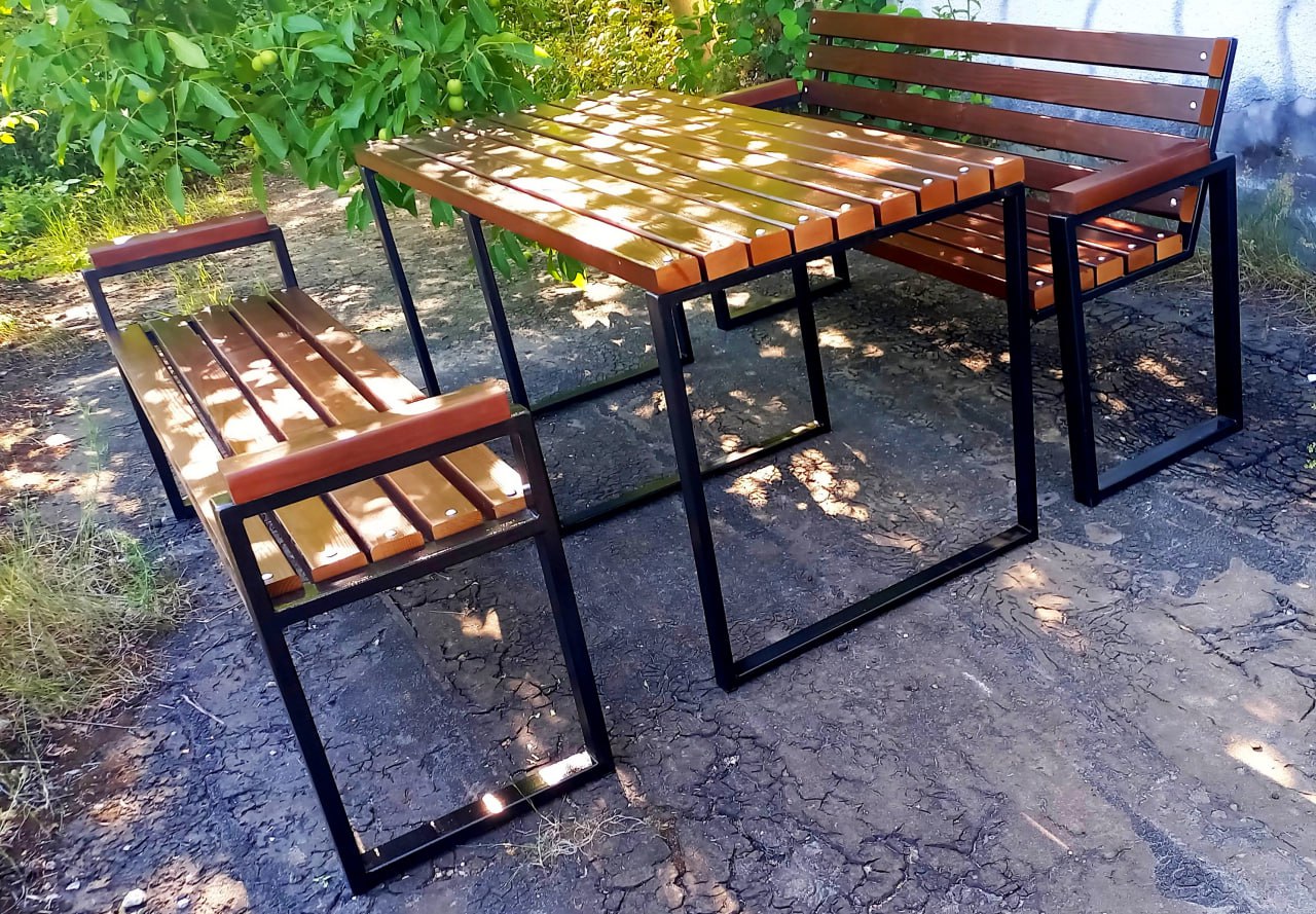 Комплект меблів стіл Лофт + 2 лавки, комплект меблів для саду стіл Лофт + 2 лавки