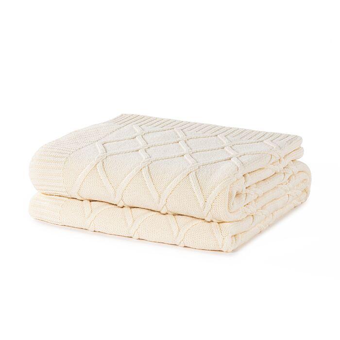 Плед Likya Hamam 127×178 молочний, вовняний, в’язка «косичка», преміум