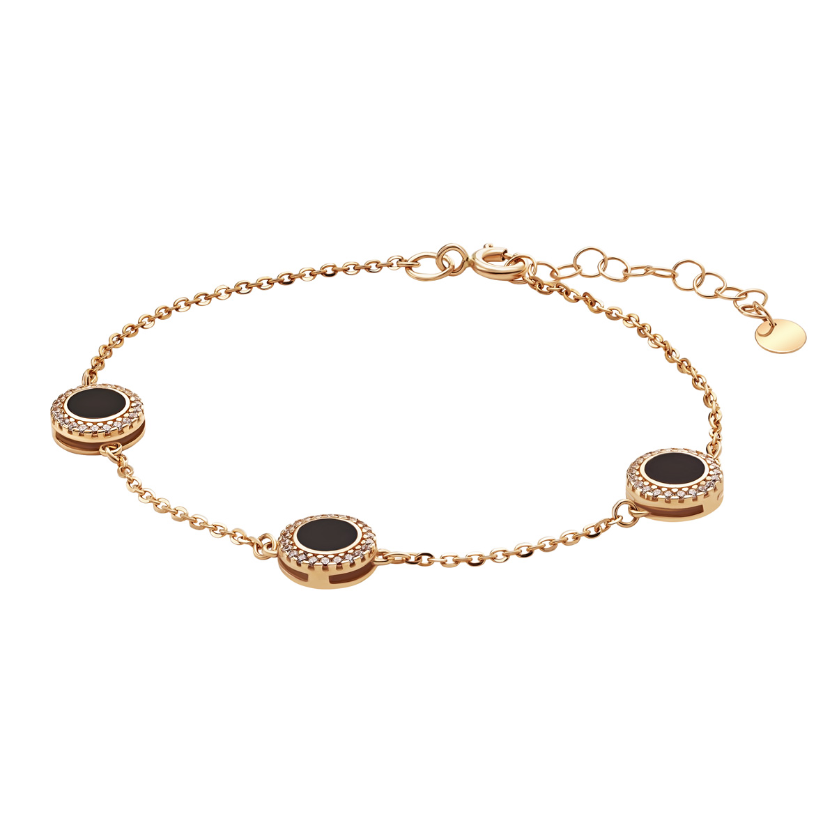 Armband aus 585er Rotgold mit schwarzer Emaille und Zirkonia
