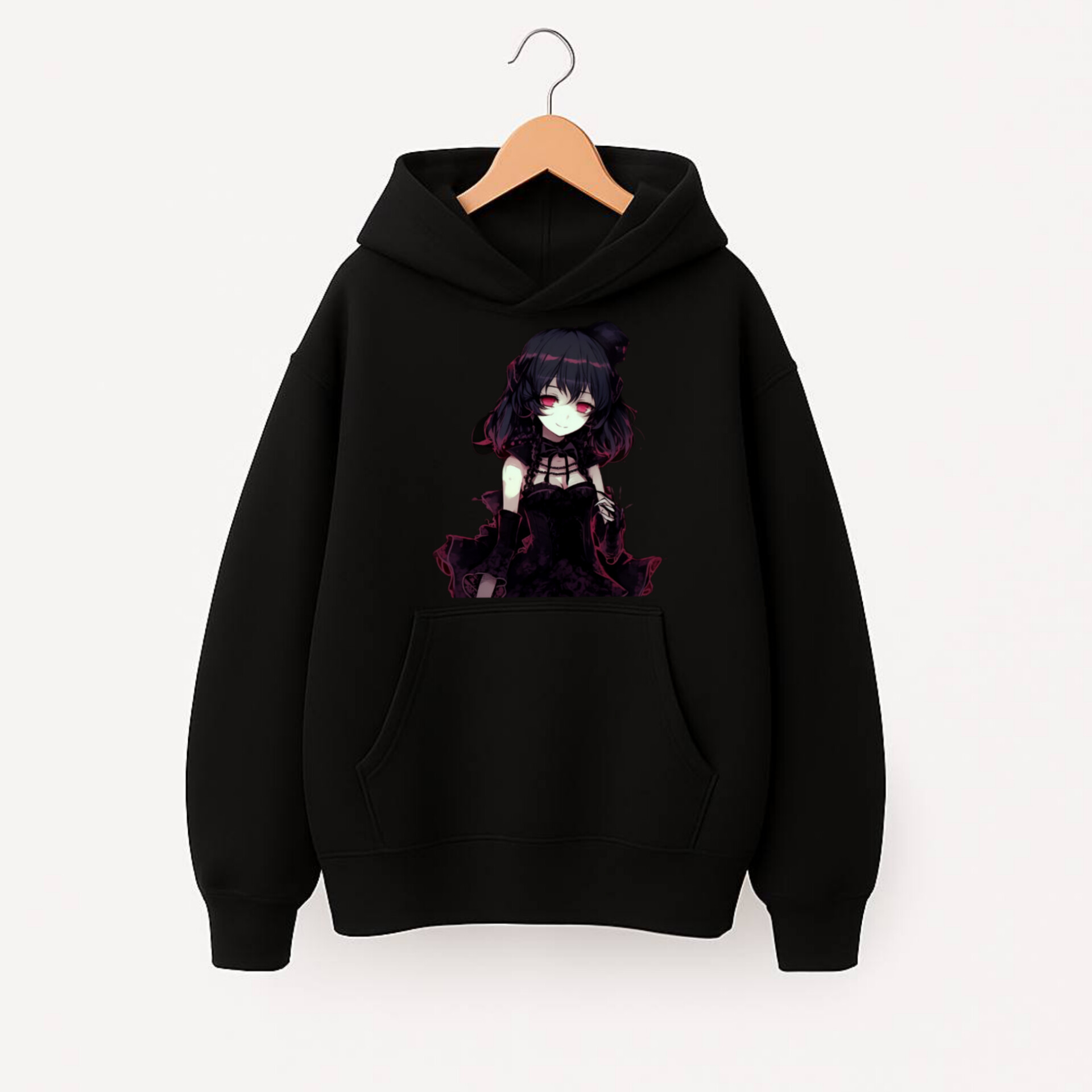 ХУДІ  ОВЕРСАЙЗ ЧОРНЕ З ПРИНТОМ "АНІМЕ ДІВЧИНКА 1"