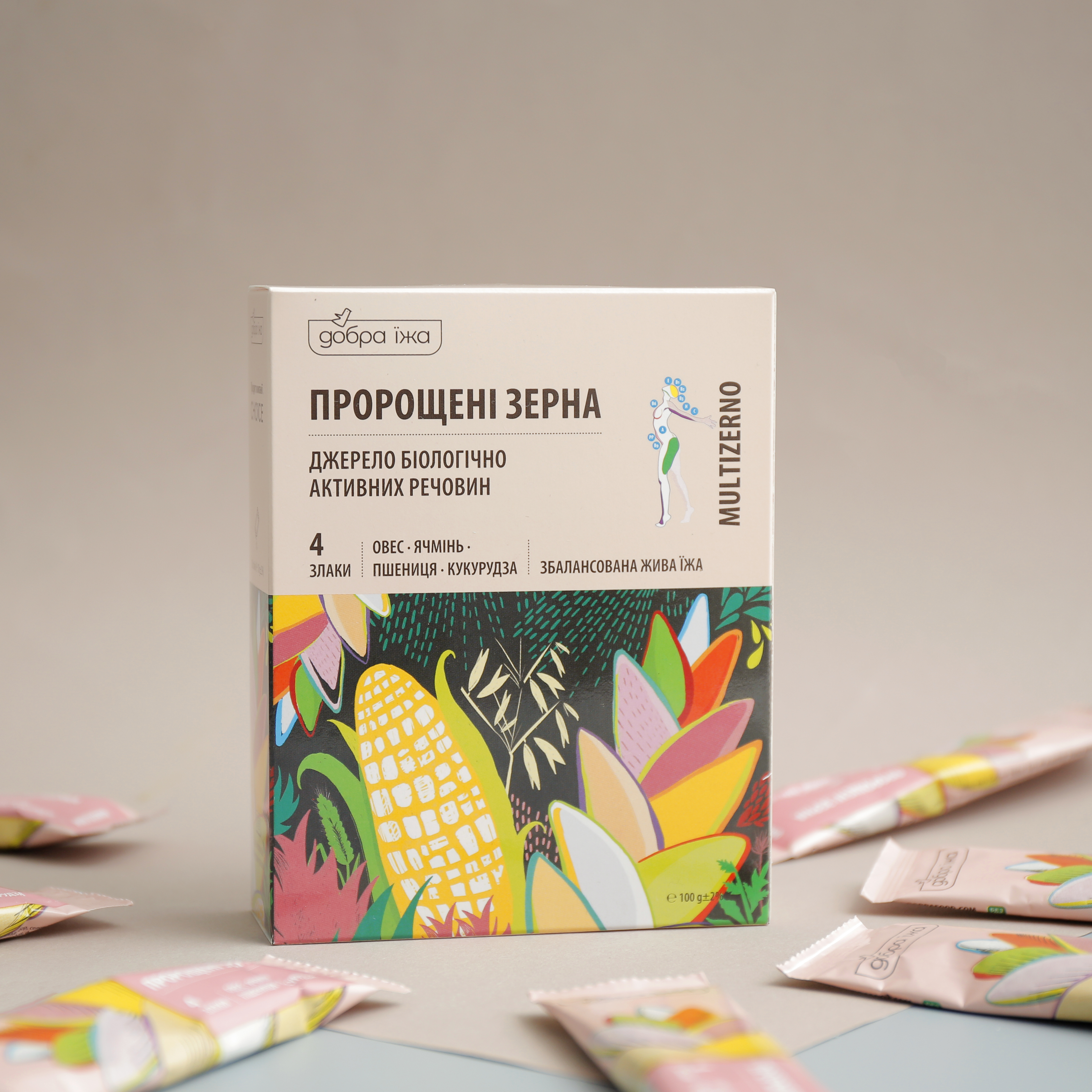 ПРОРОЩЕНІ ЗЕРНА вівса, ячменю, пшениці, кукурудзи в стіках (10шт по 10грам)