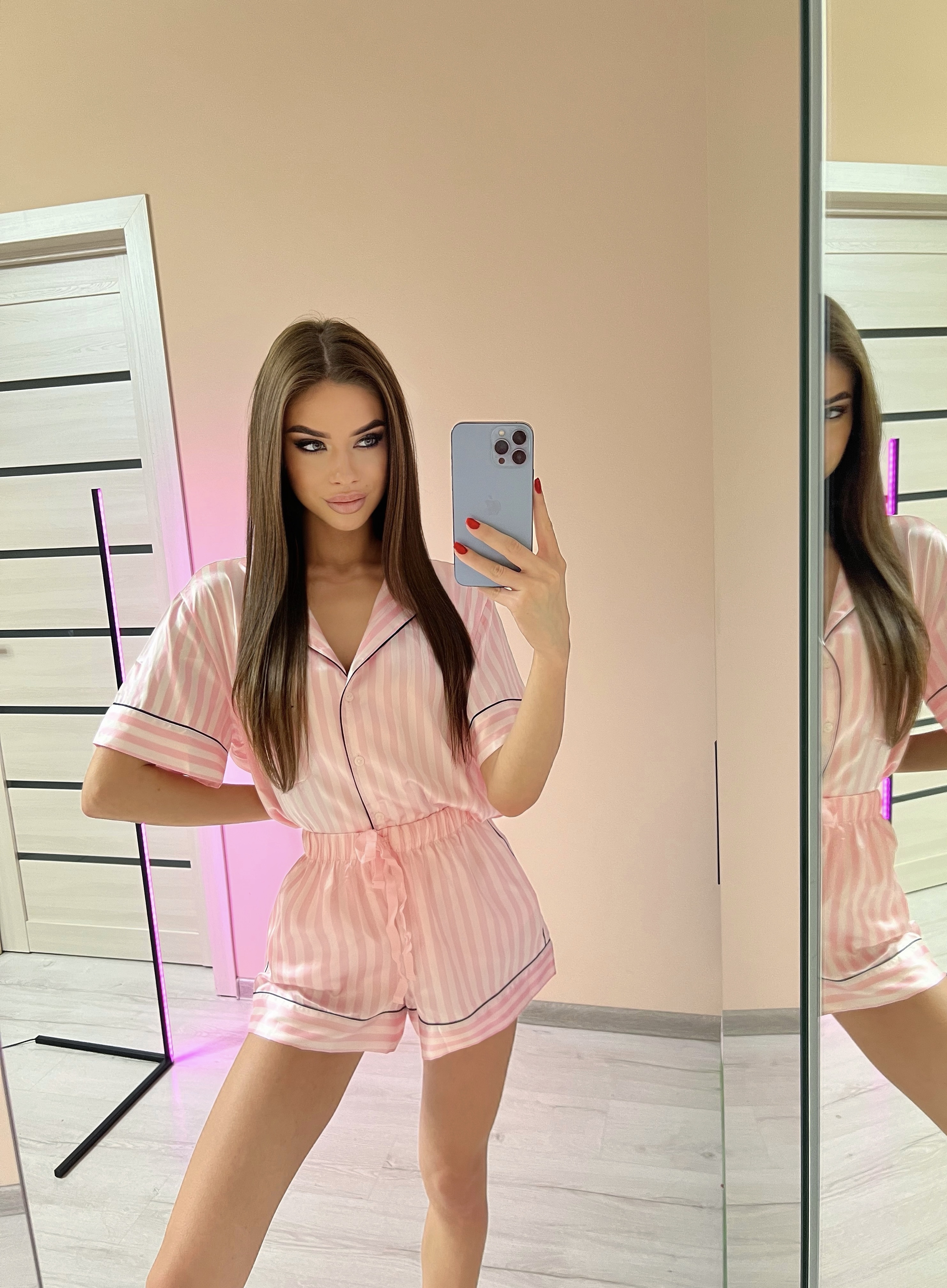 Піжама The Satin Short PJ Set VS Angel Pink Stripe