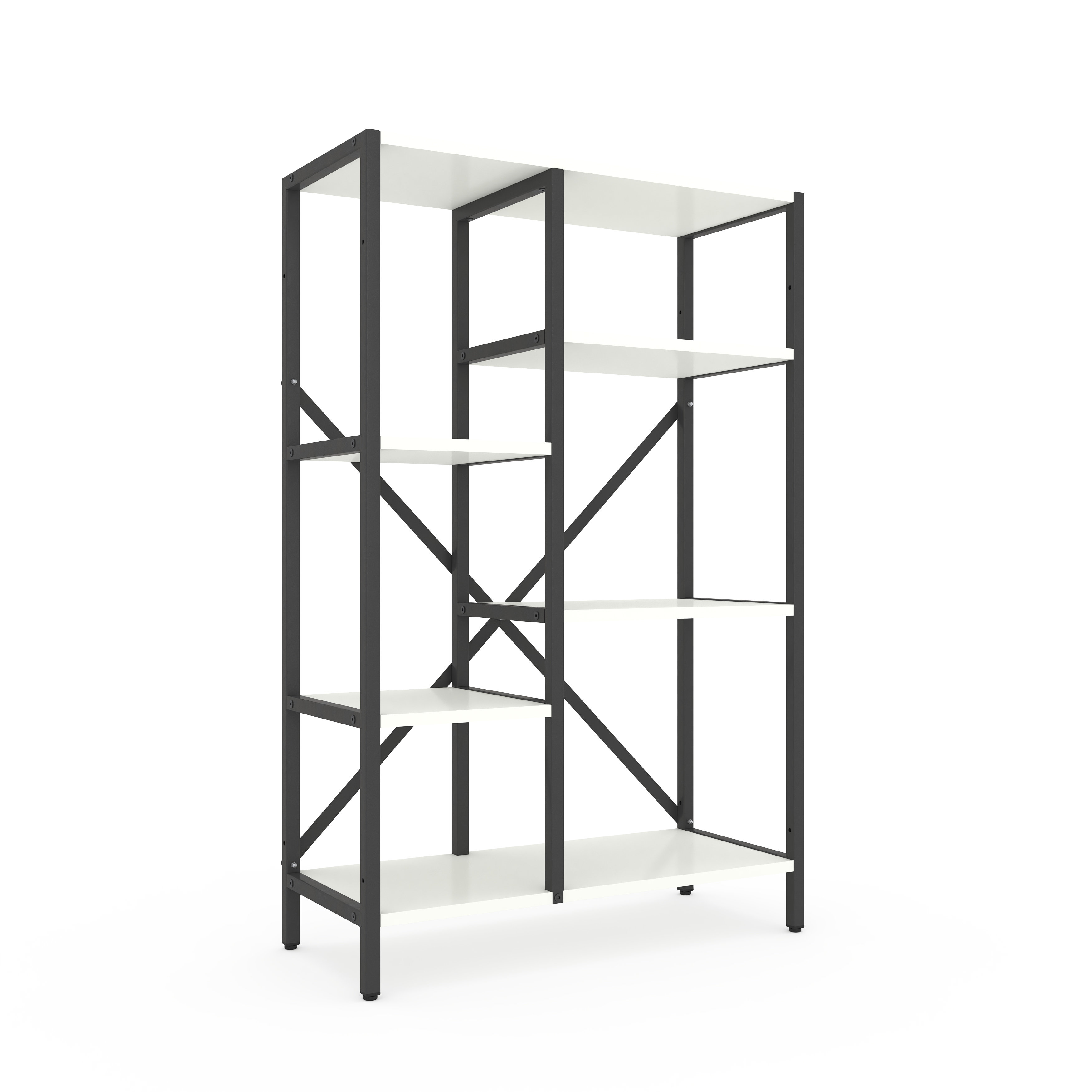Стелаж металевий 5 полиць, стелаж з полицями 700/300/1090 мм., стелаж Лофт антрацит-білий сніг