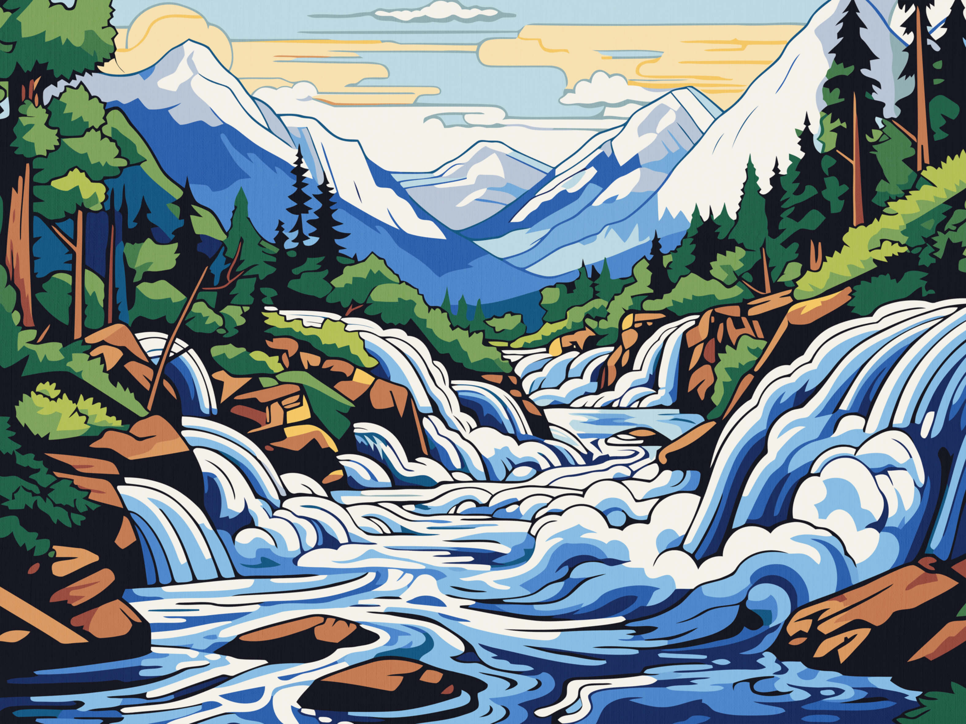 Mountain river, 60x80 cm, original acrylic painting on canvas