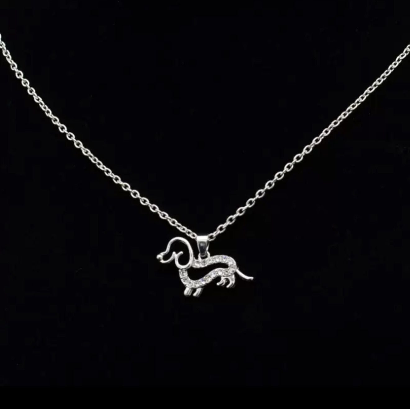 Кулон собака Такса, ланцюжок з підвіскою, в сріблястому кольорі