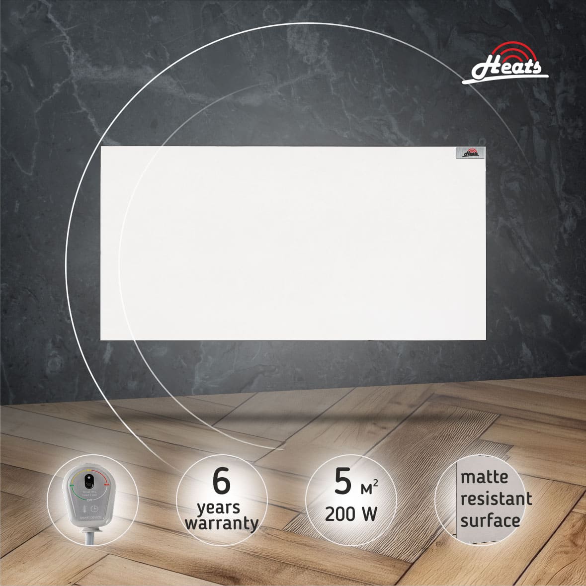 Ceramic Heater Heats 200 White with Plug-in Thermostat