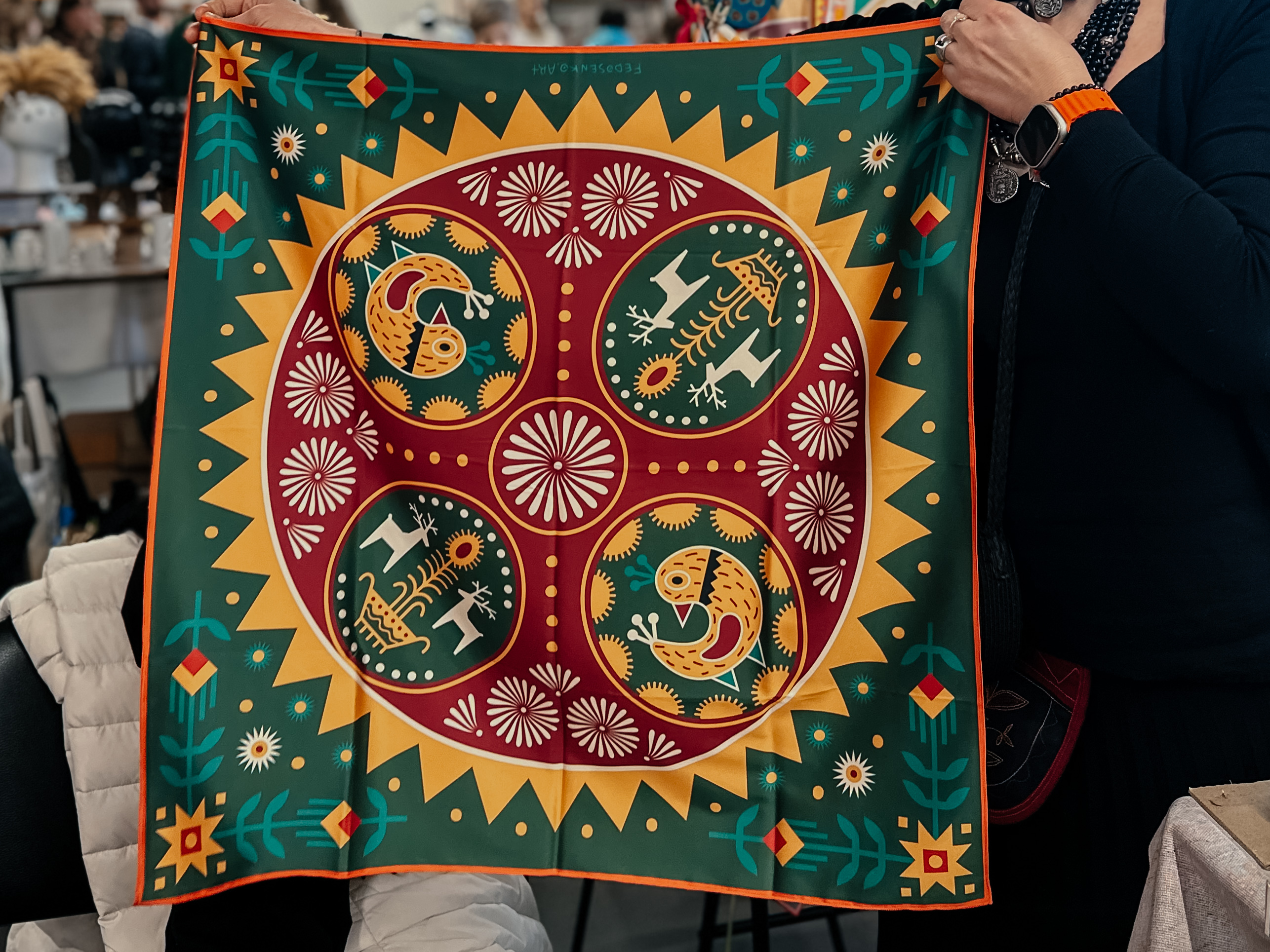 Хустка "Писанка" зелена маленька / Scarf "Pysanka" green S size