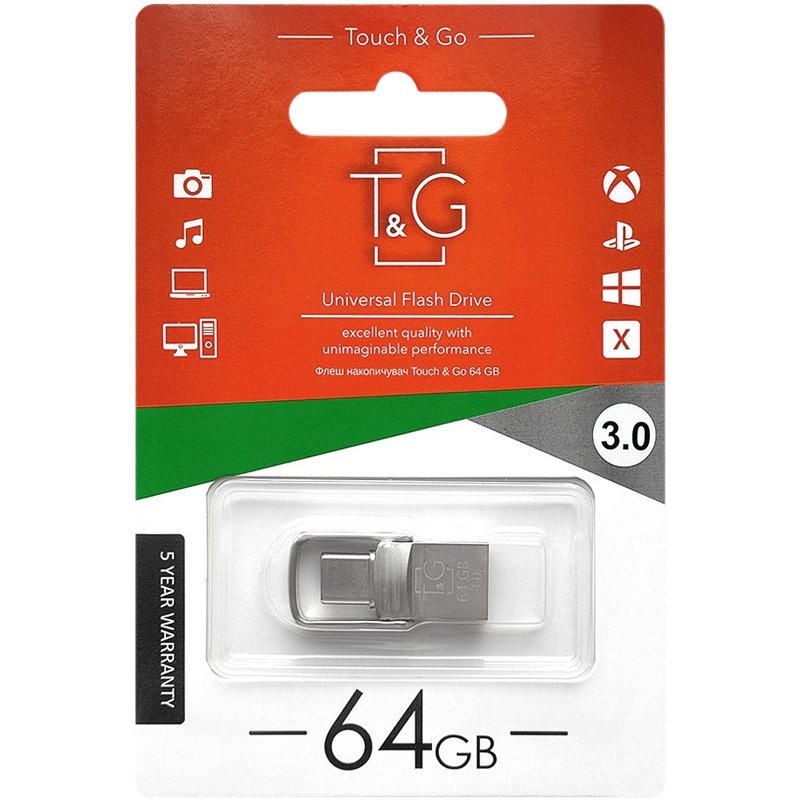 USB флеш накопичувач T&G Metal Series 104 64Gb USB-A/Type-C