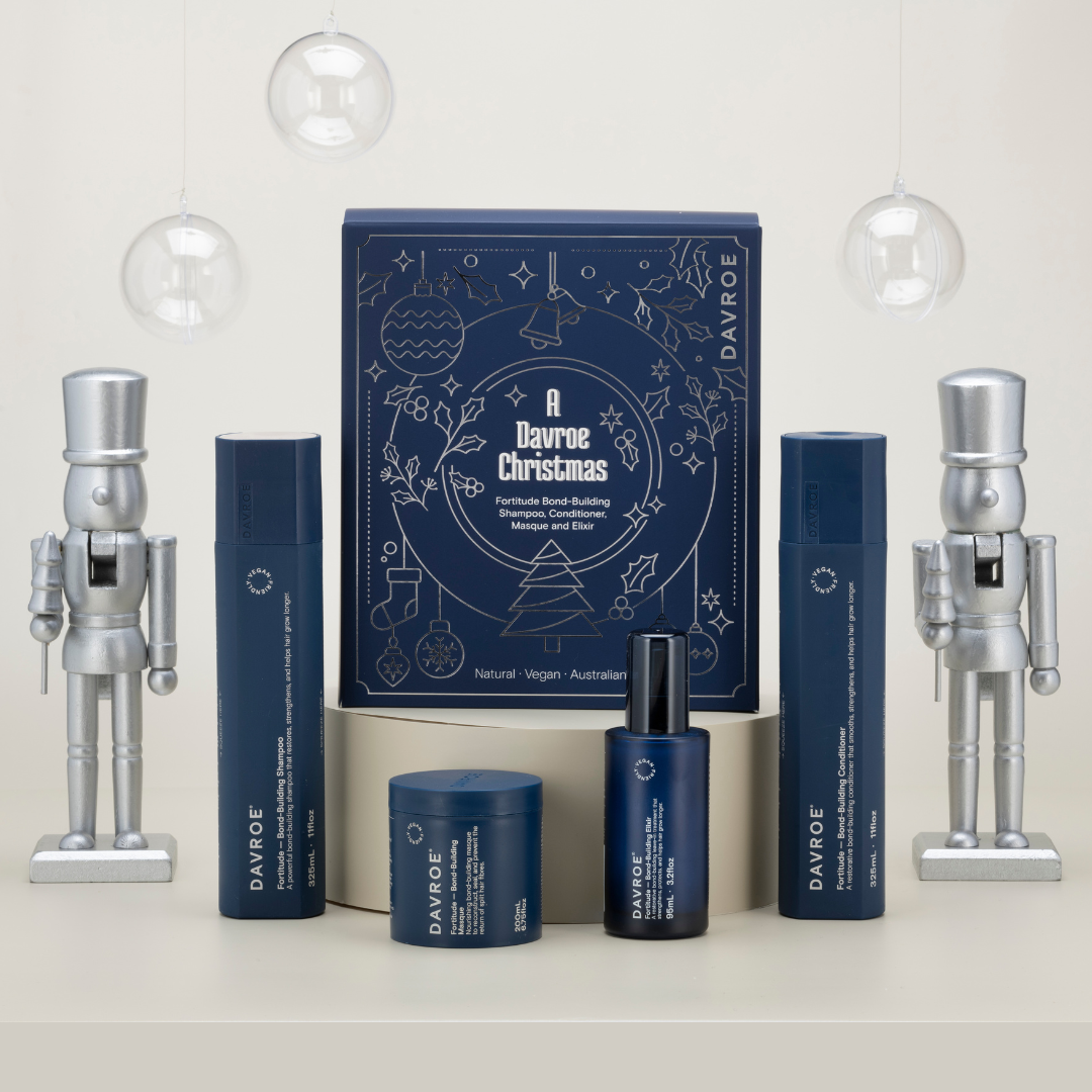 Davroe Christmas Fortitude Bond-Building Shampoo, Conditioner, Masque and Elixir Різдвяний набір продуктів для зміцнення волосся