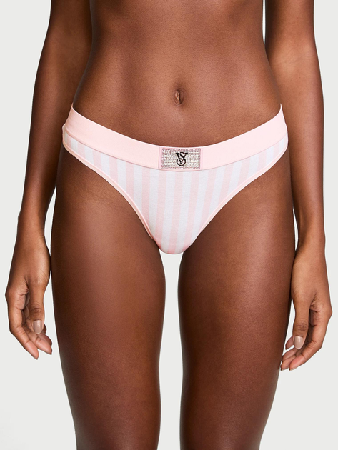 Бавовняні трусики VS Cotton Shine Patch Thong Panty рожеві в полоску