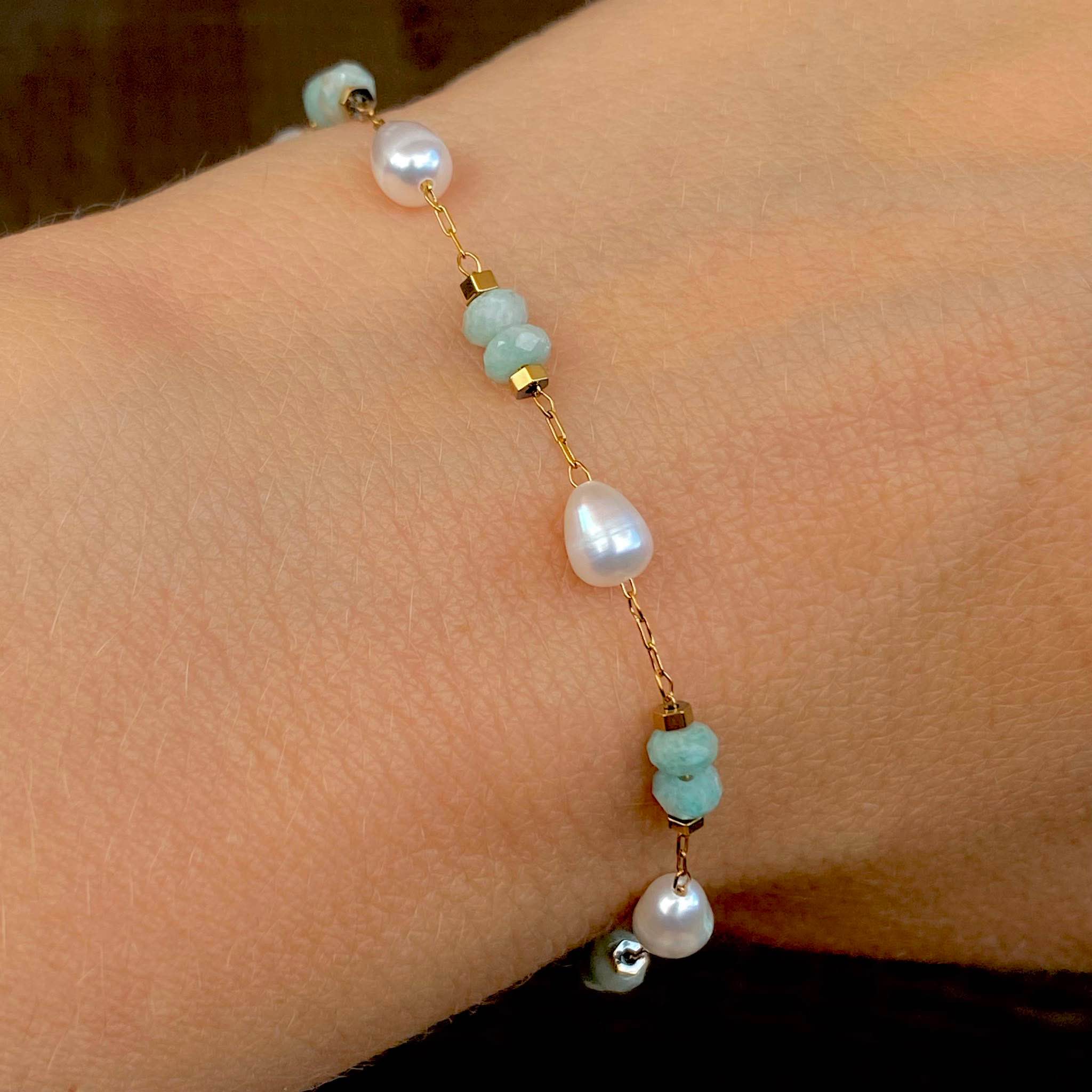 Amazonite & Freshwater Pearl Bracelet