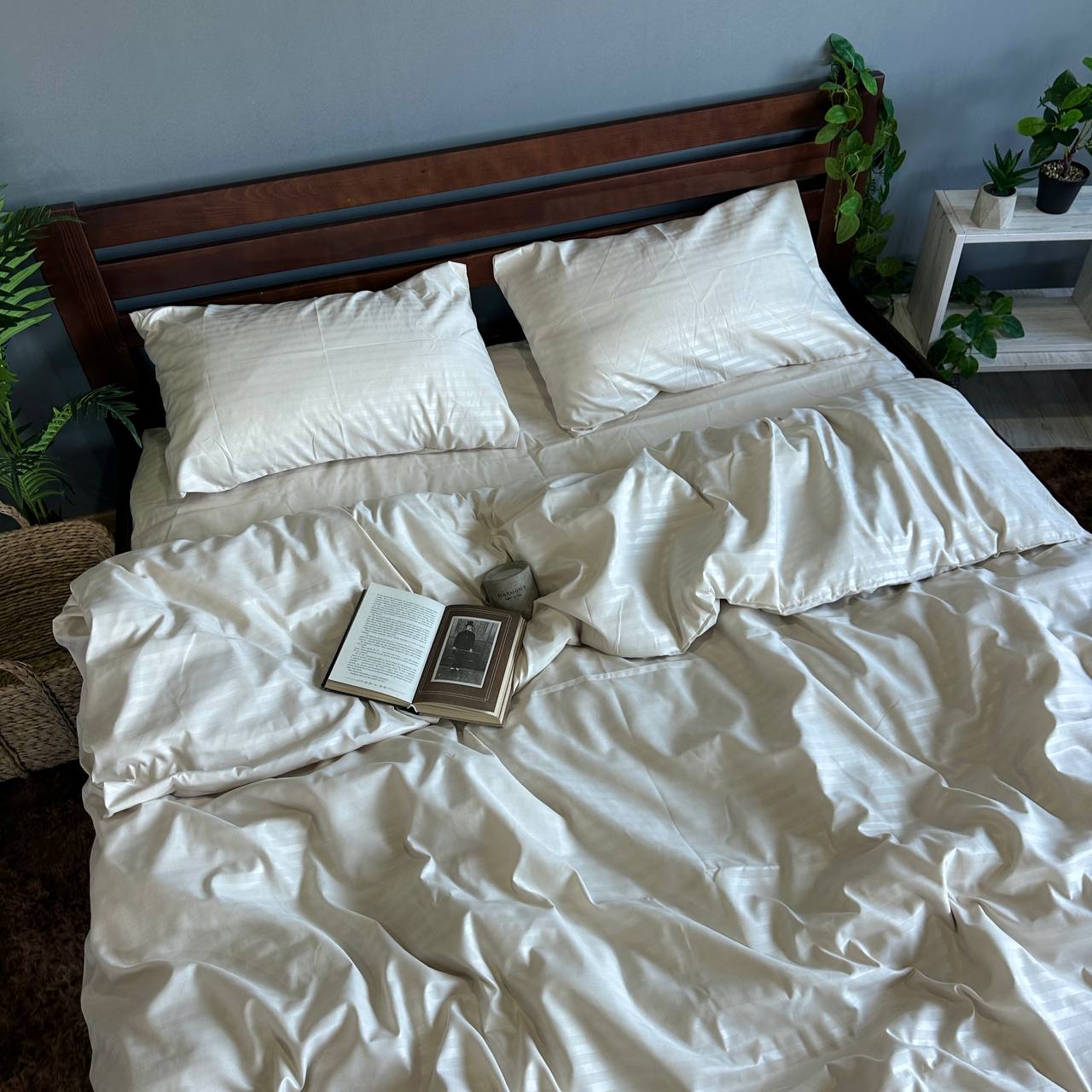 Постільна білизна в смужку Soft Кремовий полісатин