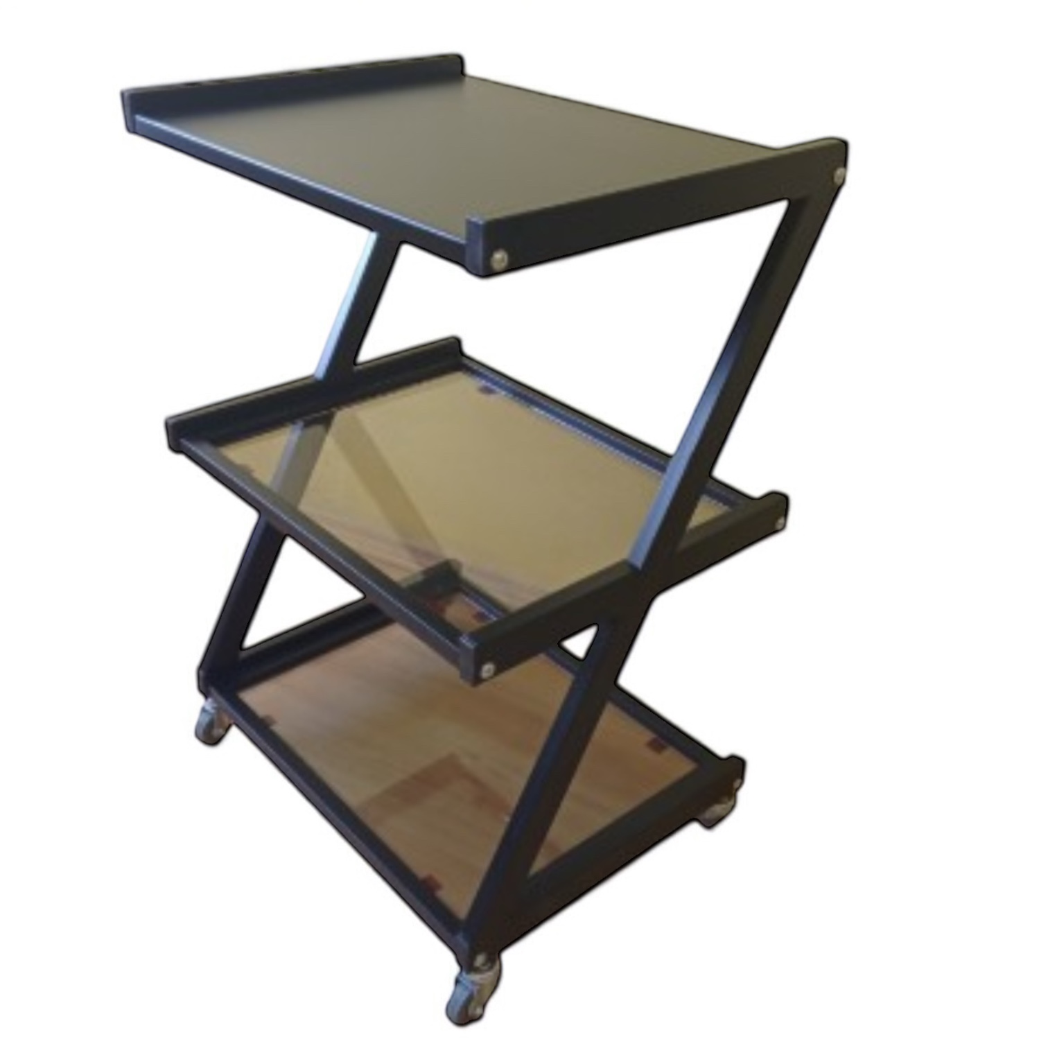 Візок косметологічний маніпуляційний з трьома полицями, Z-подібний з верхньою металевою полицею, чорний