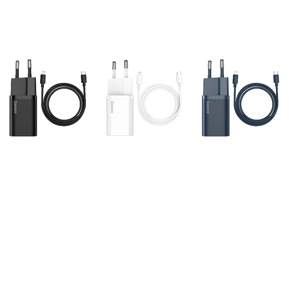 МЗП Baseus Super Silicone PD Charger 20W (1Type-C) + With Cable Type-C to Lightning