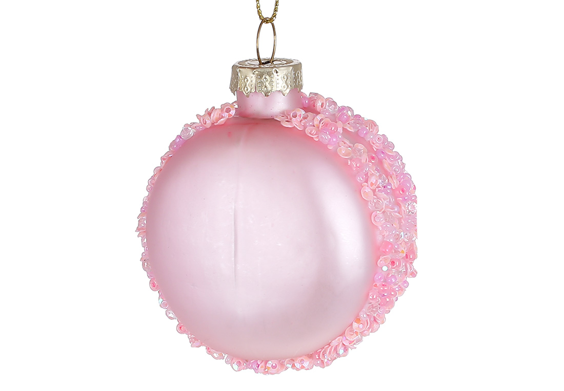 Ялинкова прикраса Макарунс з декором з бісеру 7см, колір - рожевий 115-180