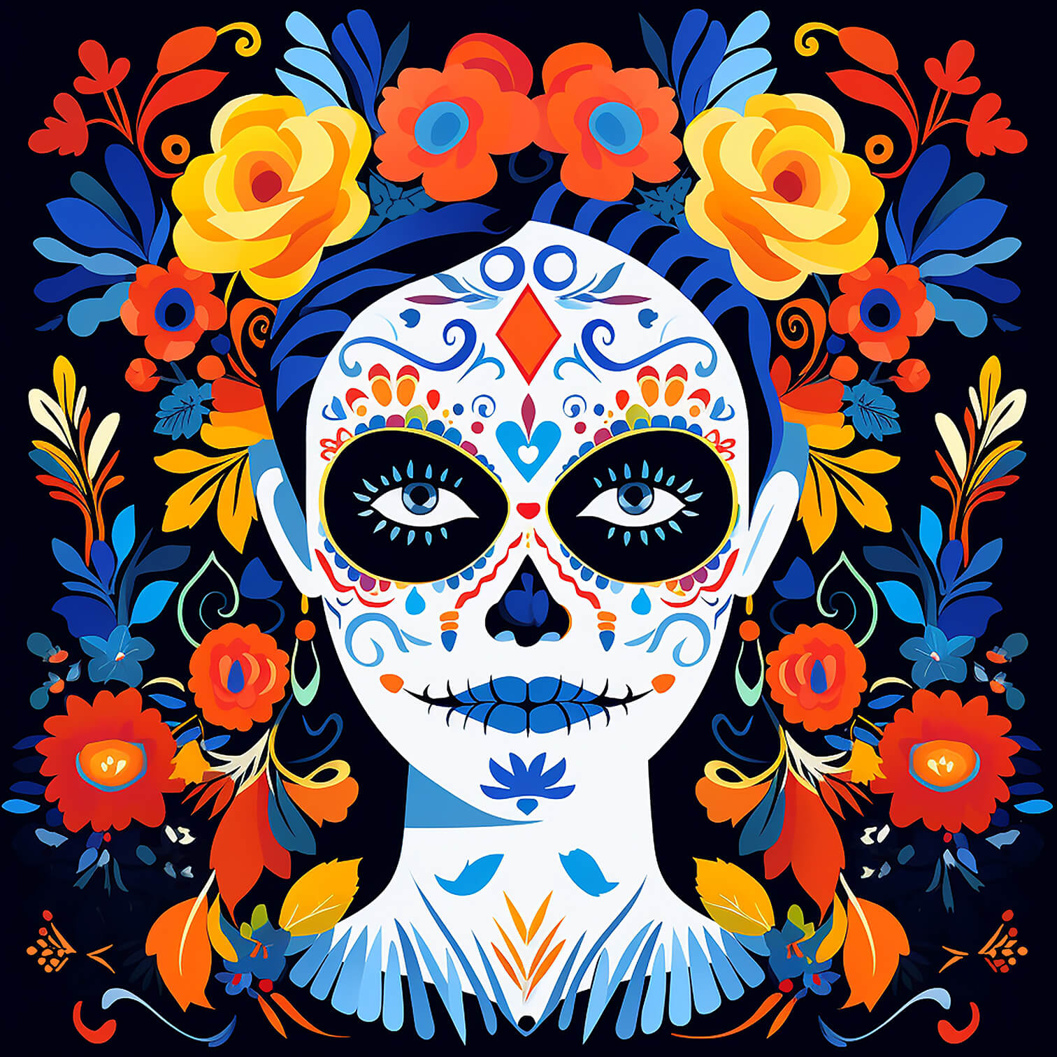 El Día de Muertos, 100x100 cm, original acrylic painting on canvas