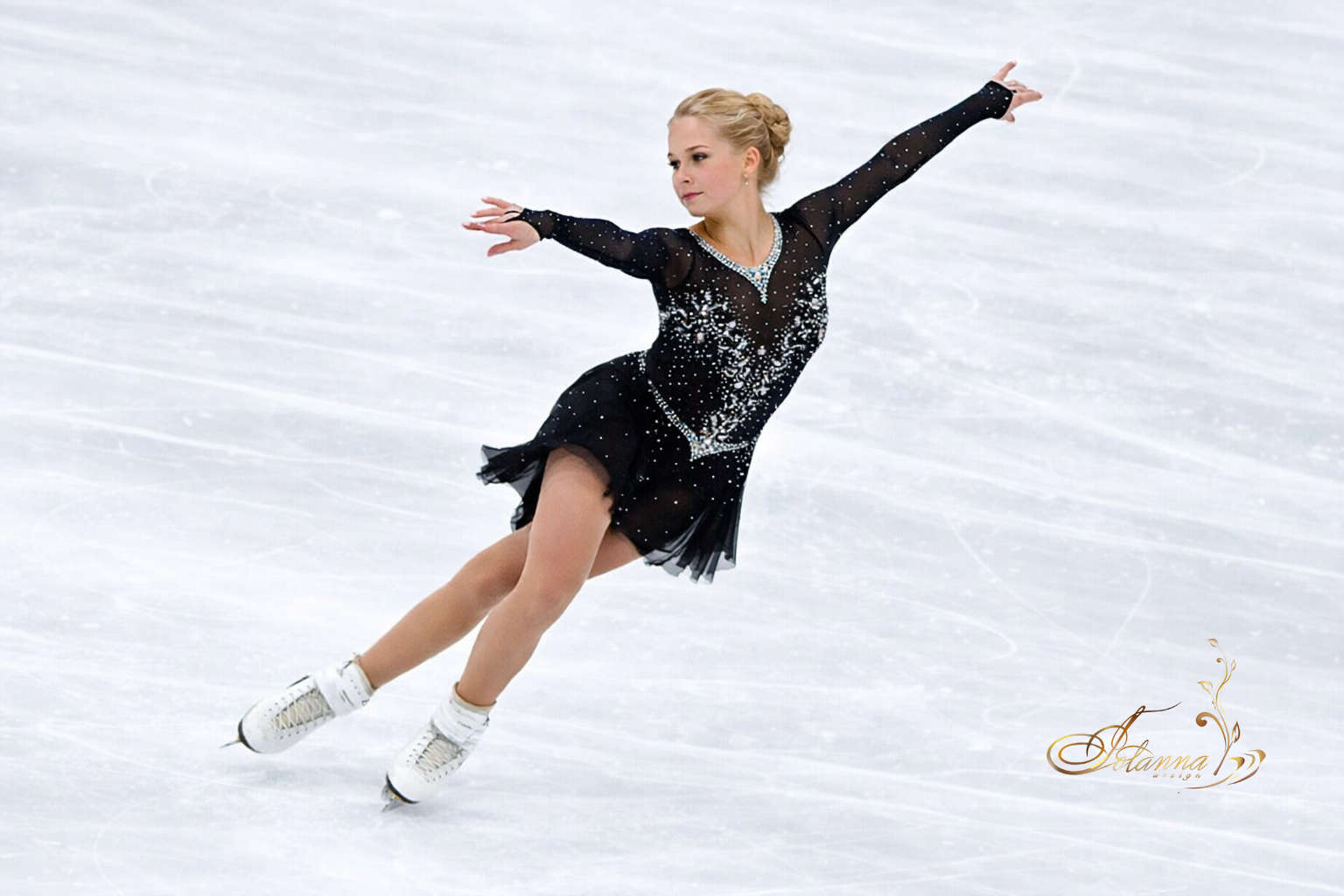 Black Figure Skating Dress with Rhinestones, Ice Skating Costume, Competition Outfit