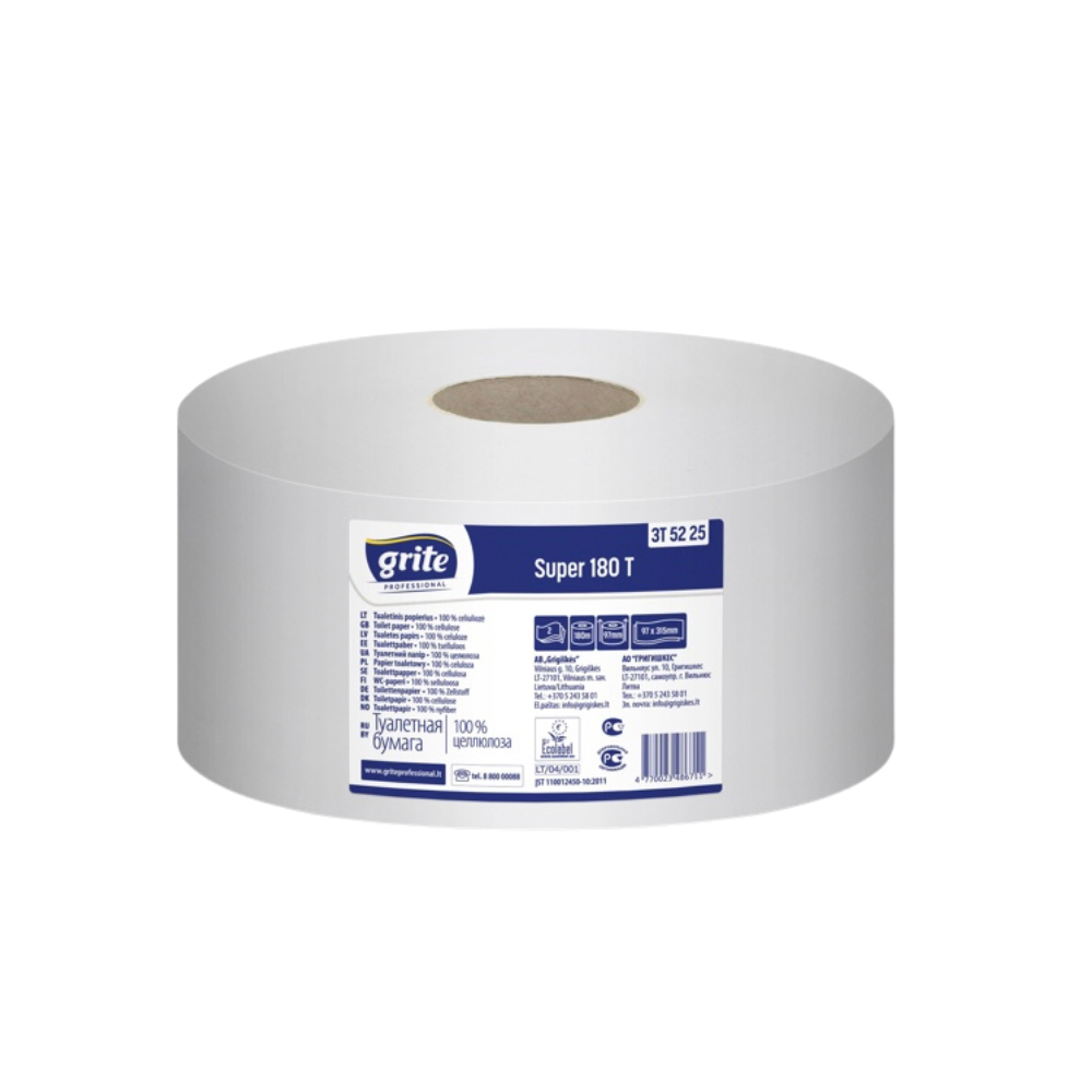 Туалетний папір ОПТОМ Джамбо Grite Super 180 T, 2-шаровий, 100% Cel, 571 відривів, 97х180, 180 м, 1 рул