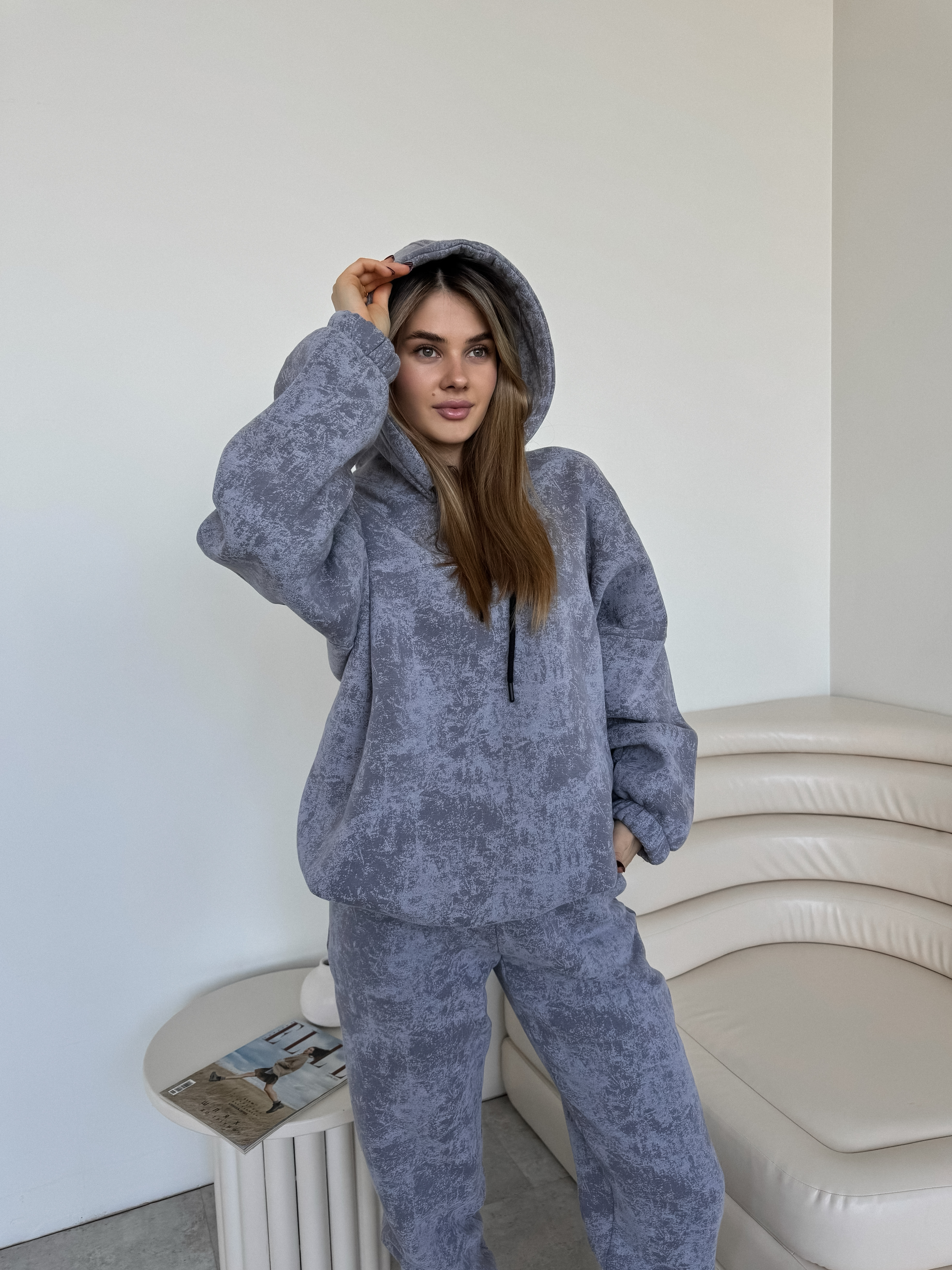 Худі оверсайз виварене на затяжках з утепленням