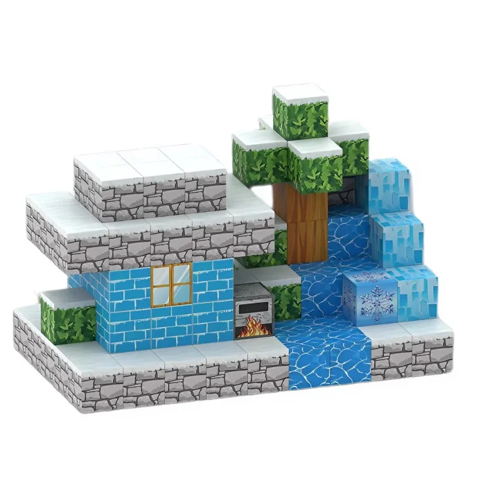Зимова хатинка з водоспадом 110 дет. | Дитячій магнітний конструктор в стилі Minecraft