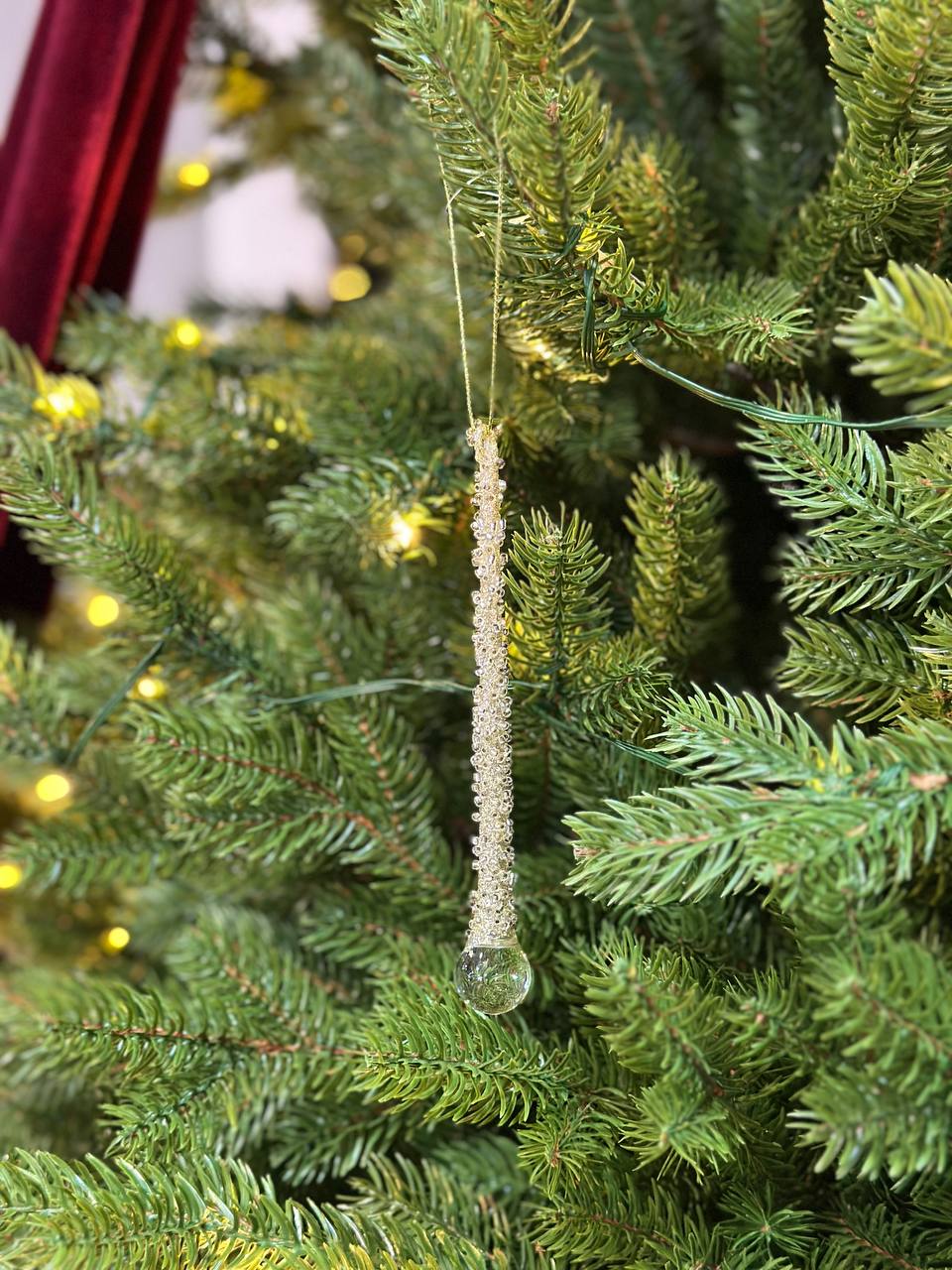 Ялинкова прикраса Бурулька з декором із бісеру та глітеру, 15 см