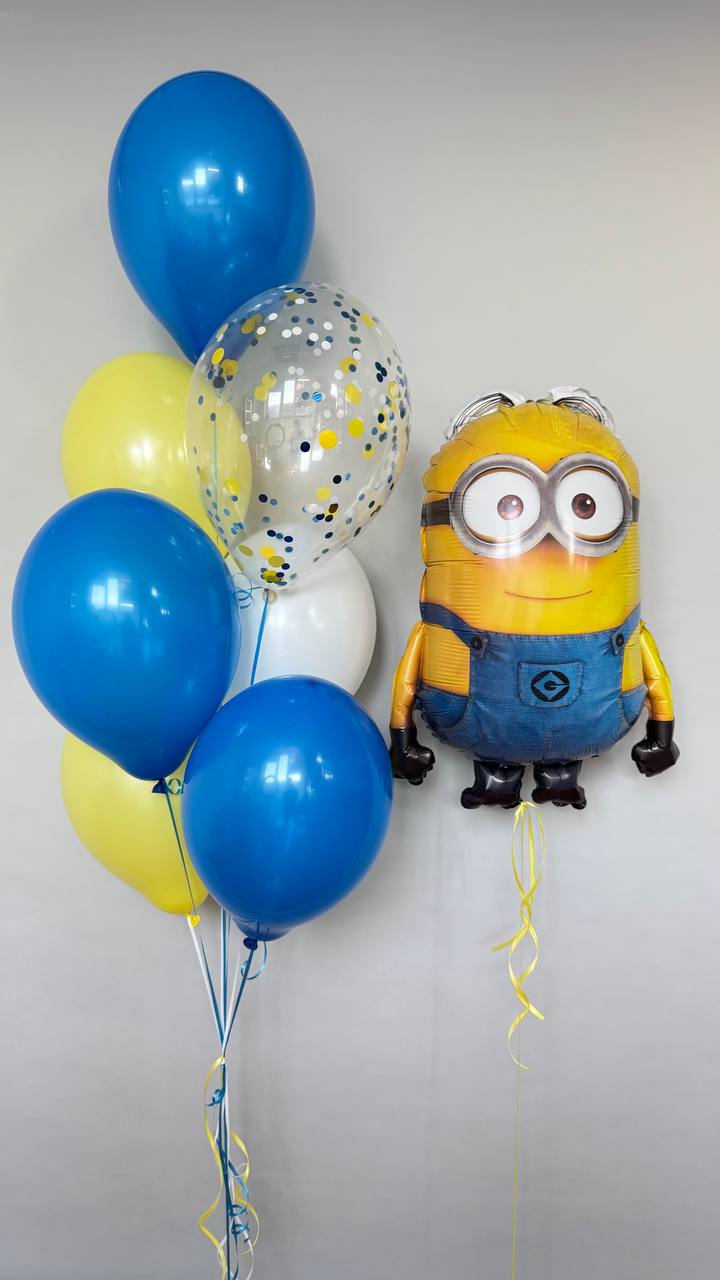 Святковий набір кульок «Посіпака» — фонтан із 7 кульок та велика фігура Міньйона