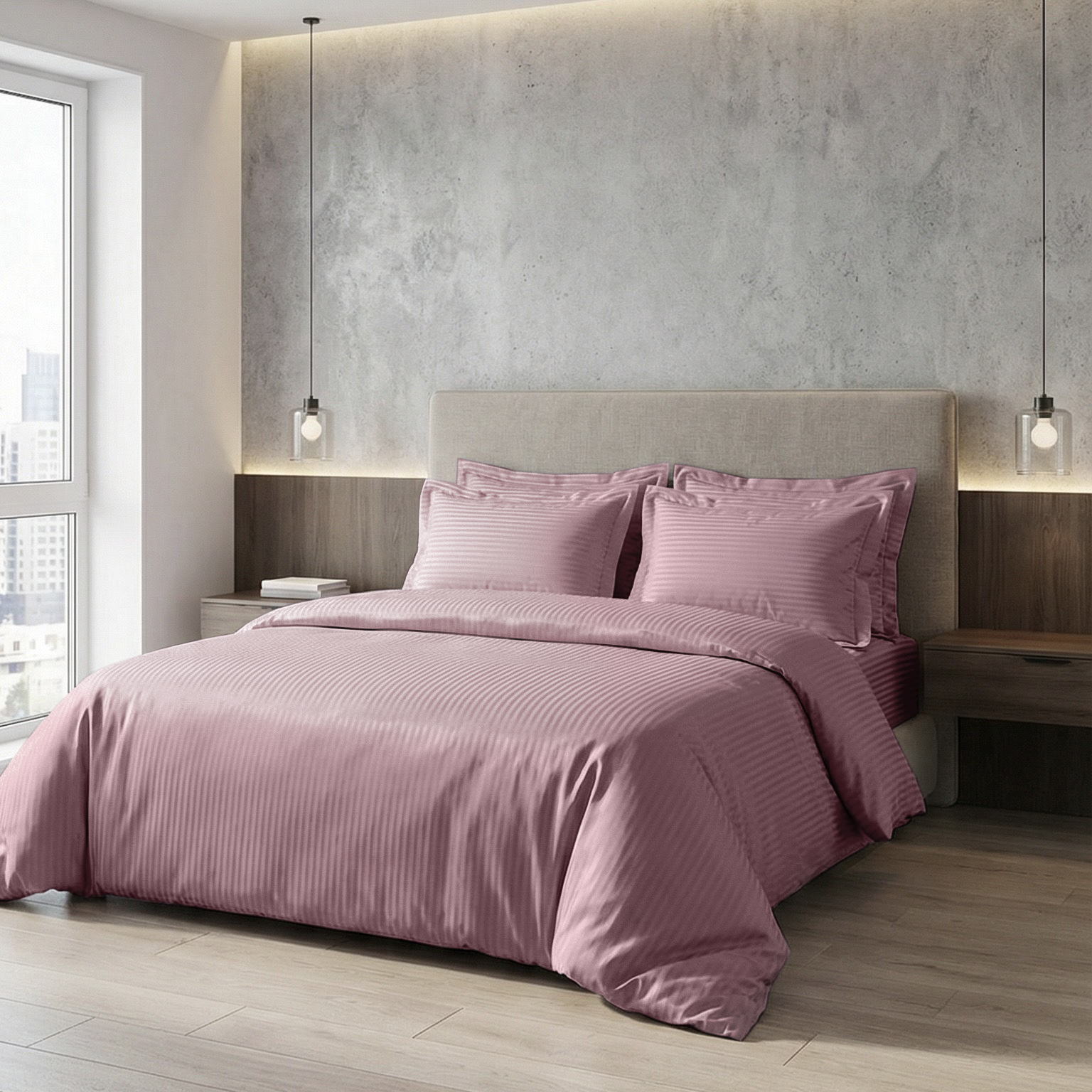 Постільна білизна з страйп - сатину, колір Pink Pudra