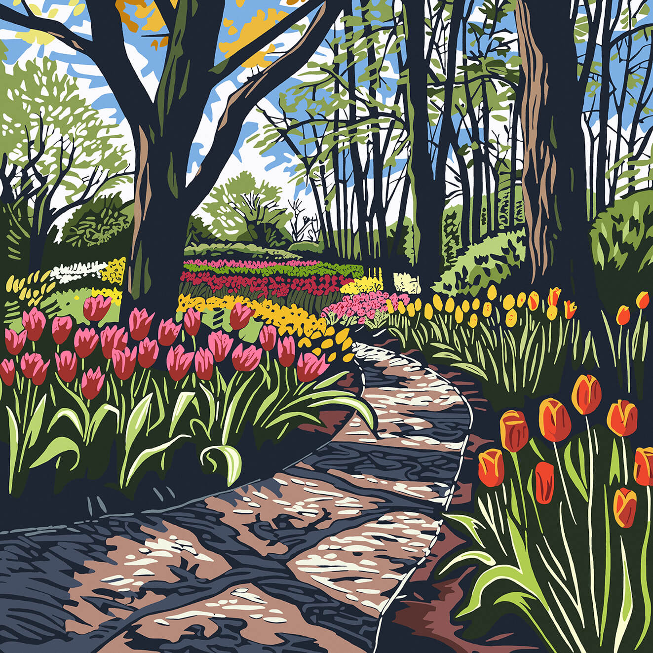 Keukenhof Flower Park IV, 80x80 cm, original acrylic painting on canvas