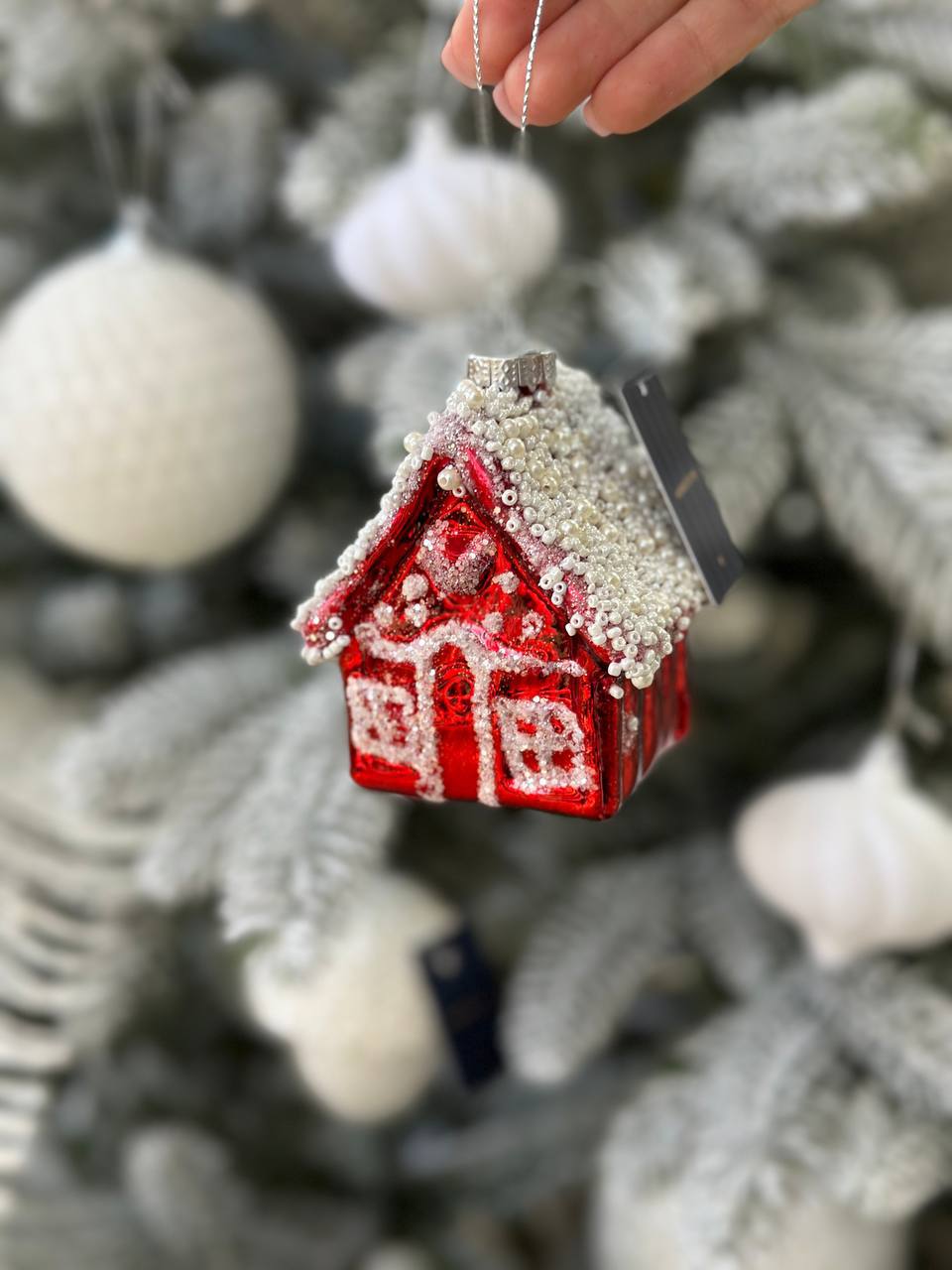 Ялинкова фігурна прикраса зі скла Будиночок, 10 см