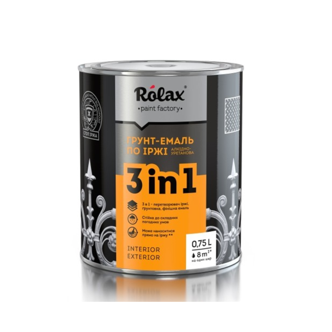 Ґрунт-емаль по іржі “3 в 1” напівглянцева №402 сіра ТМ “Rolax” 0.75 л